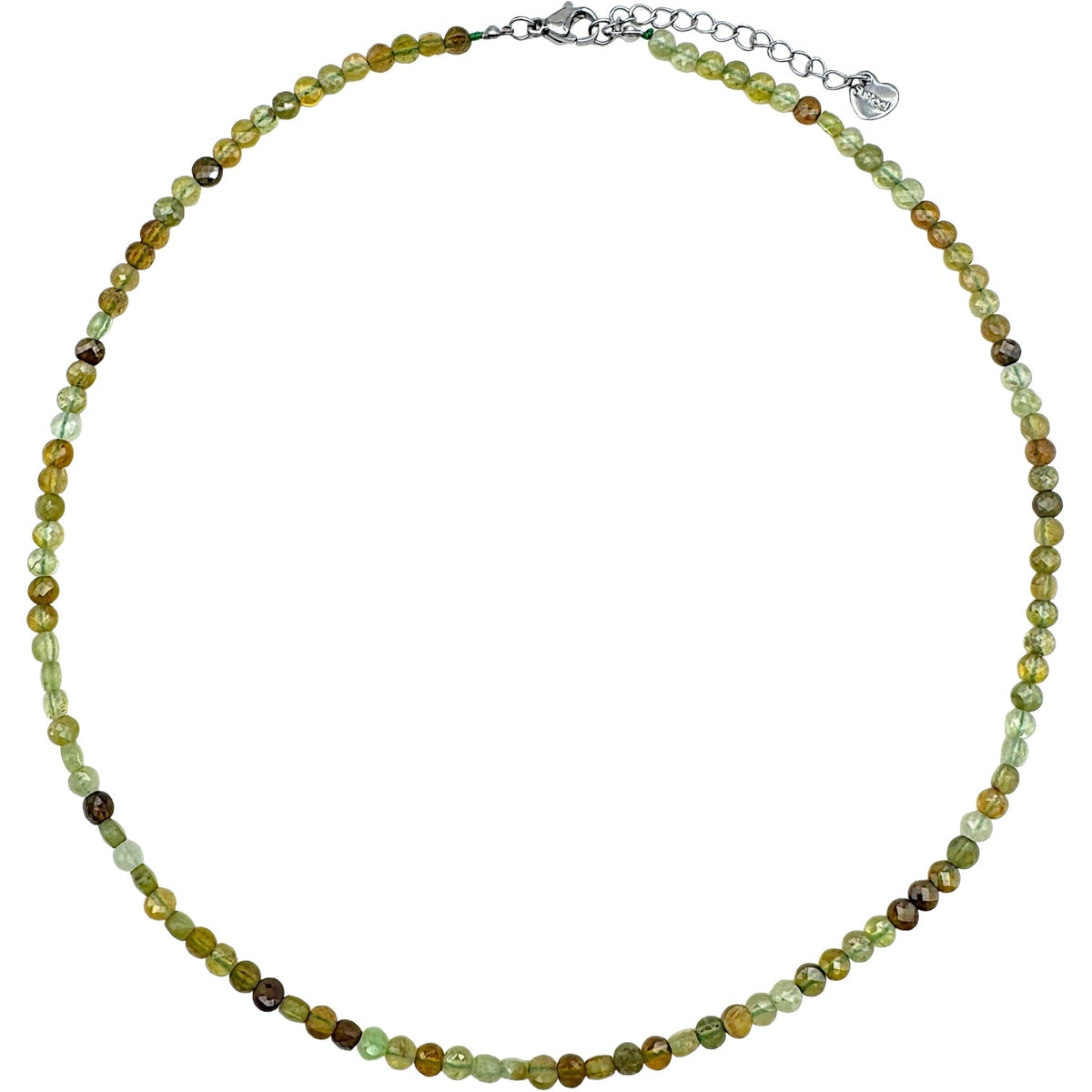 Collier Grenat vert rond plat 4mm acier inoxydable doré/argenté - Foliesbijoux