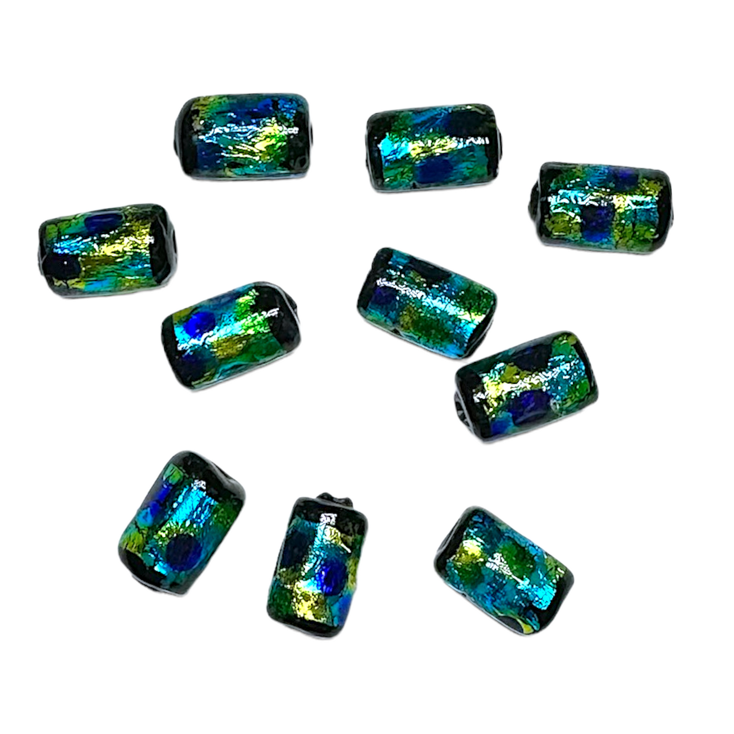 10 perles de verre phosphorescente tube vert bleu 12mm #26 - Foliesbijoux