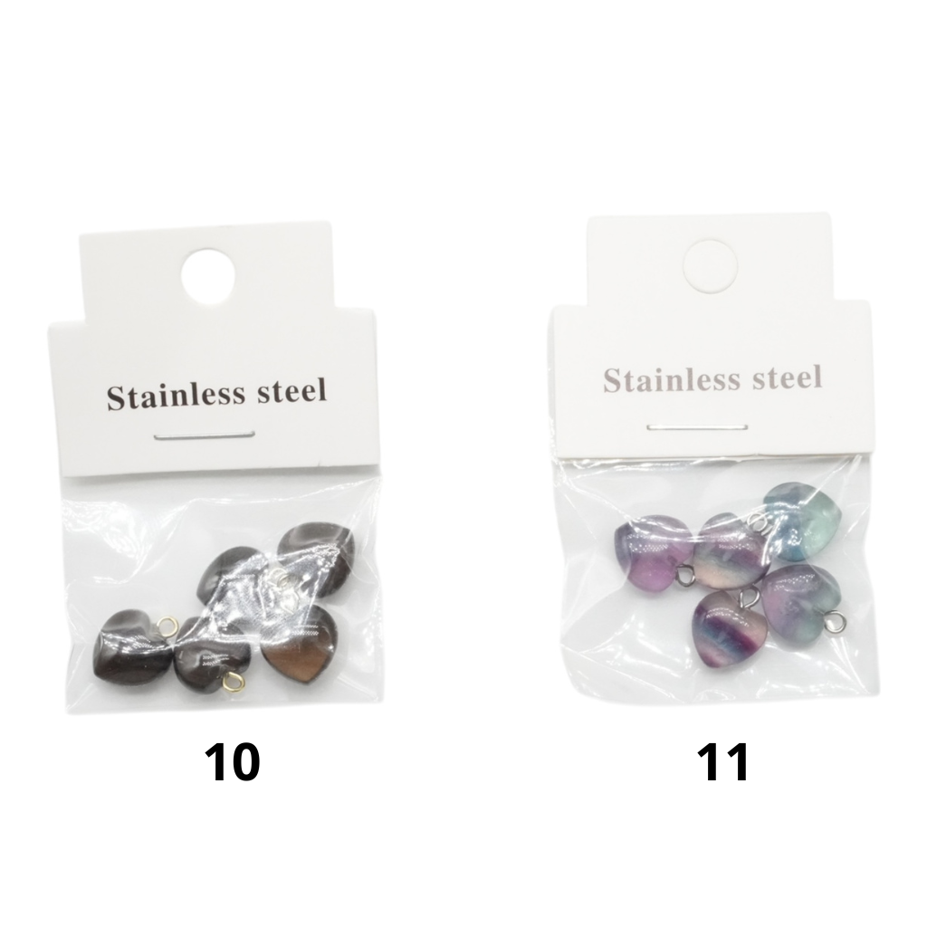 Lot de 5 Pendentif charm coeur acier inoxydable doré ou argenté (11 pierres naturelles disponible)