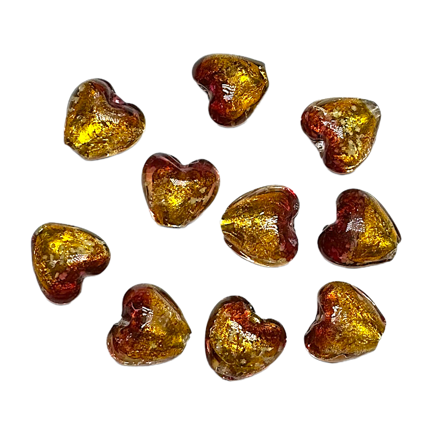 10 perles de verre phosphorescente coeur orange jaune 12 mm #18 - Foliesbijoux