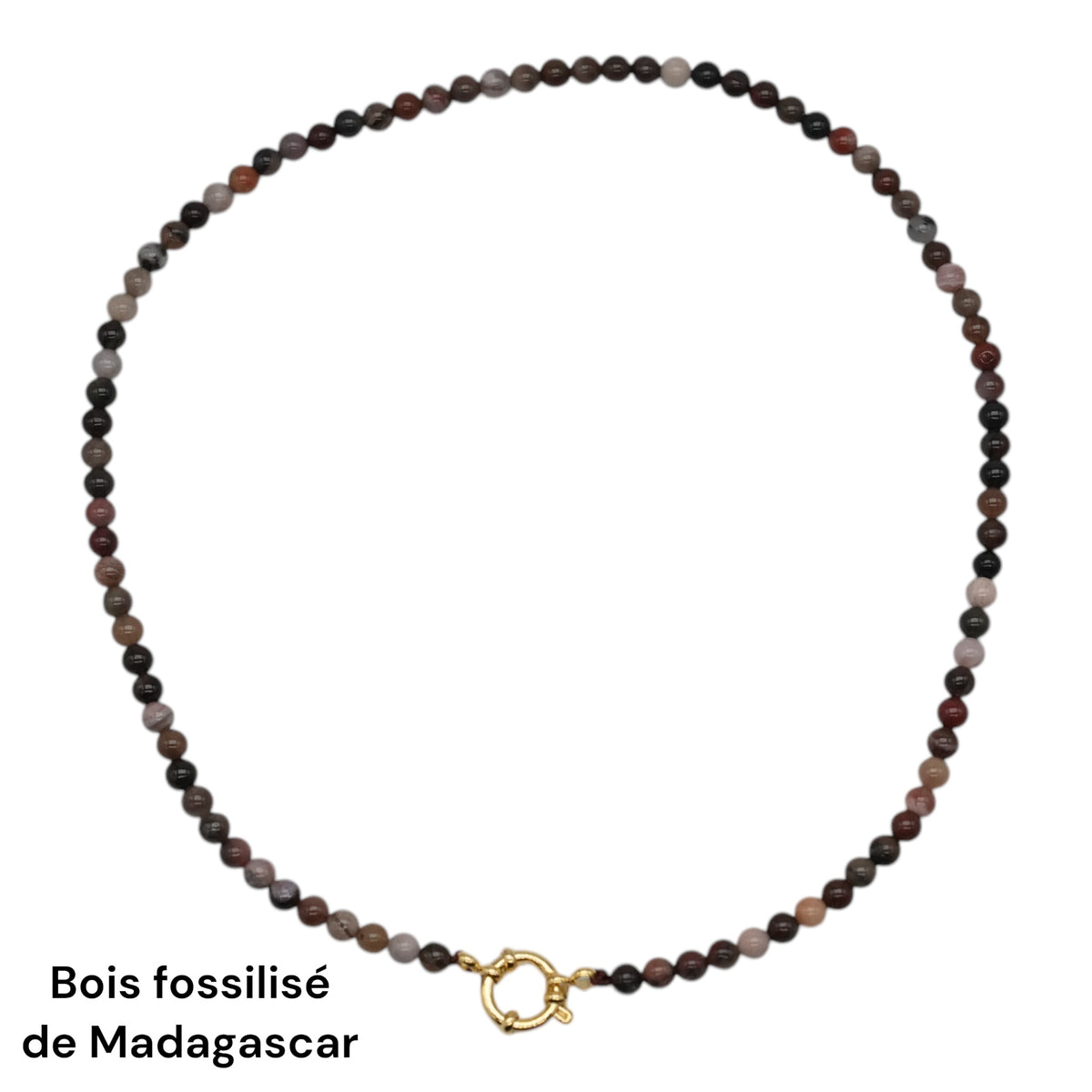 Collier 43 cm 4 mm avec fermoir boué en acier inoxydable dorée (20 pierres disponibles) - Foliesbijoux