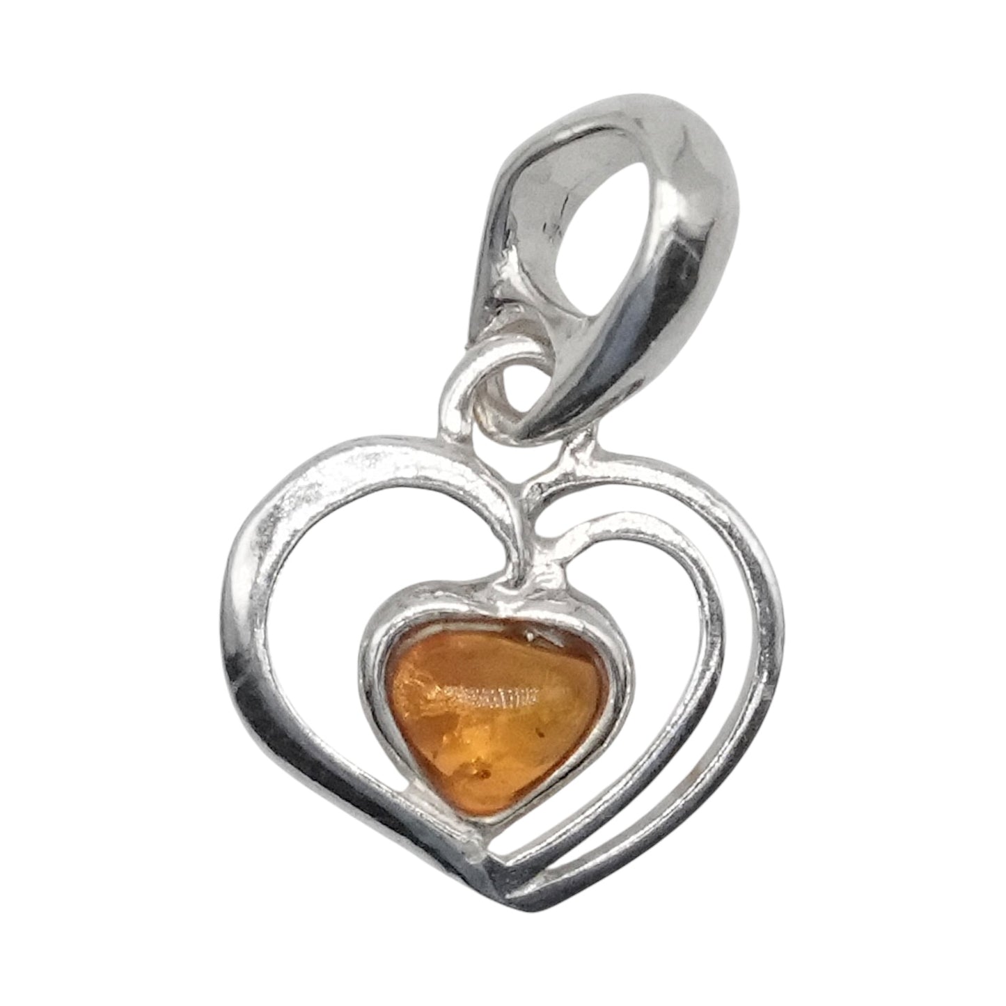 Pendentif ambre & argent forme coeur #46 - Foliesbijoux