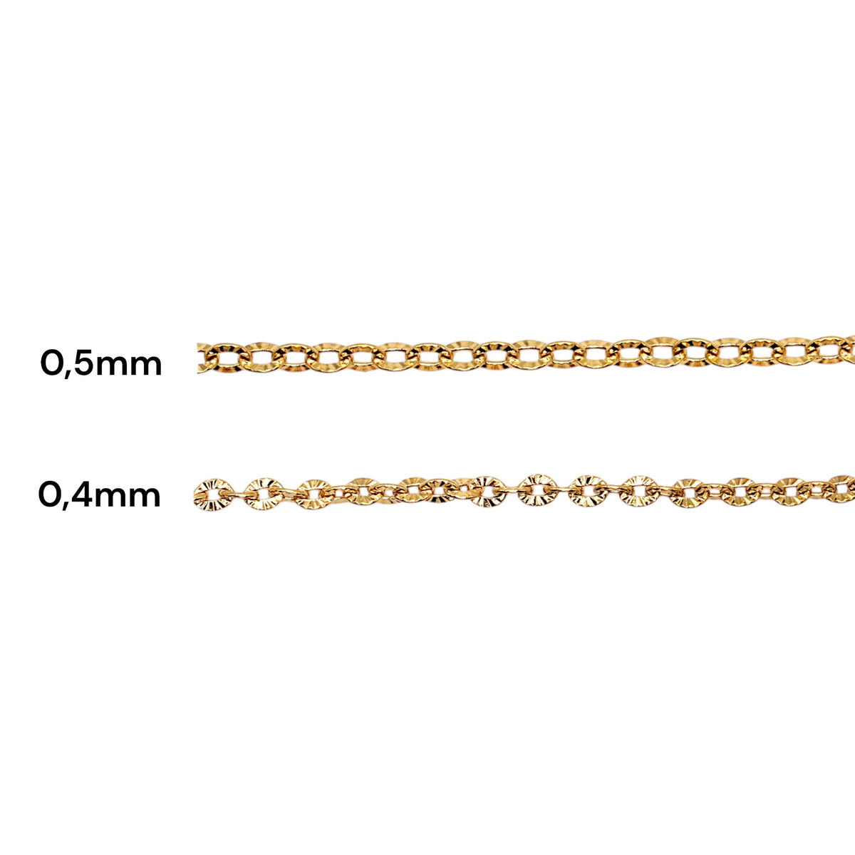 10 chaînes en acier doré inoxydable modèle 9 (2 tailles de maillons 0.4/0.5 disponible)