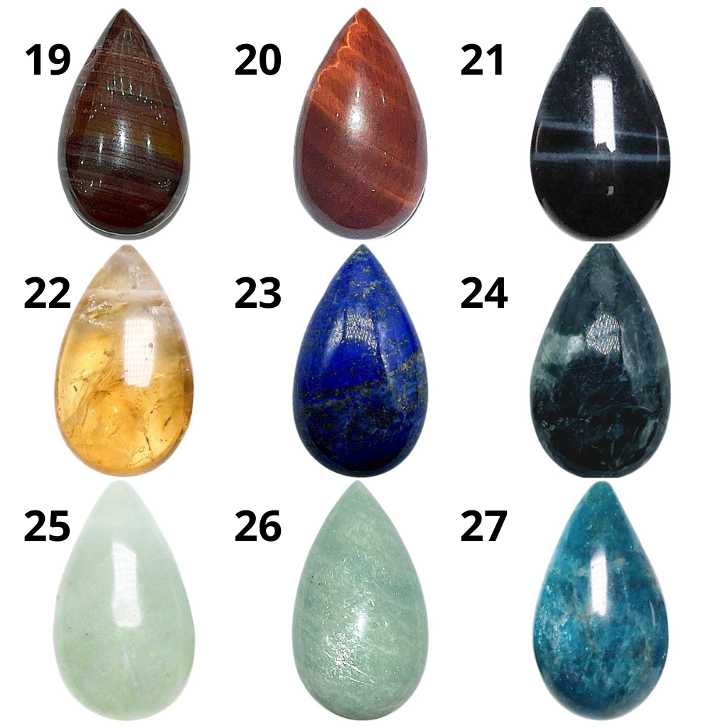 Pendentif forme goutte percé sur le côté (45 pierres différentes) - Foliesbijoux