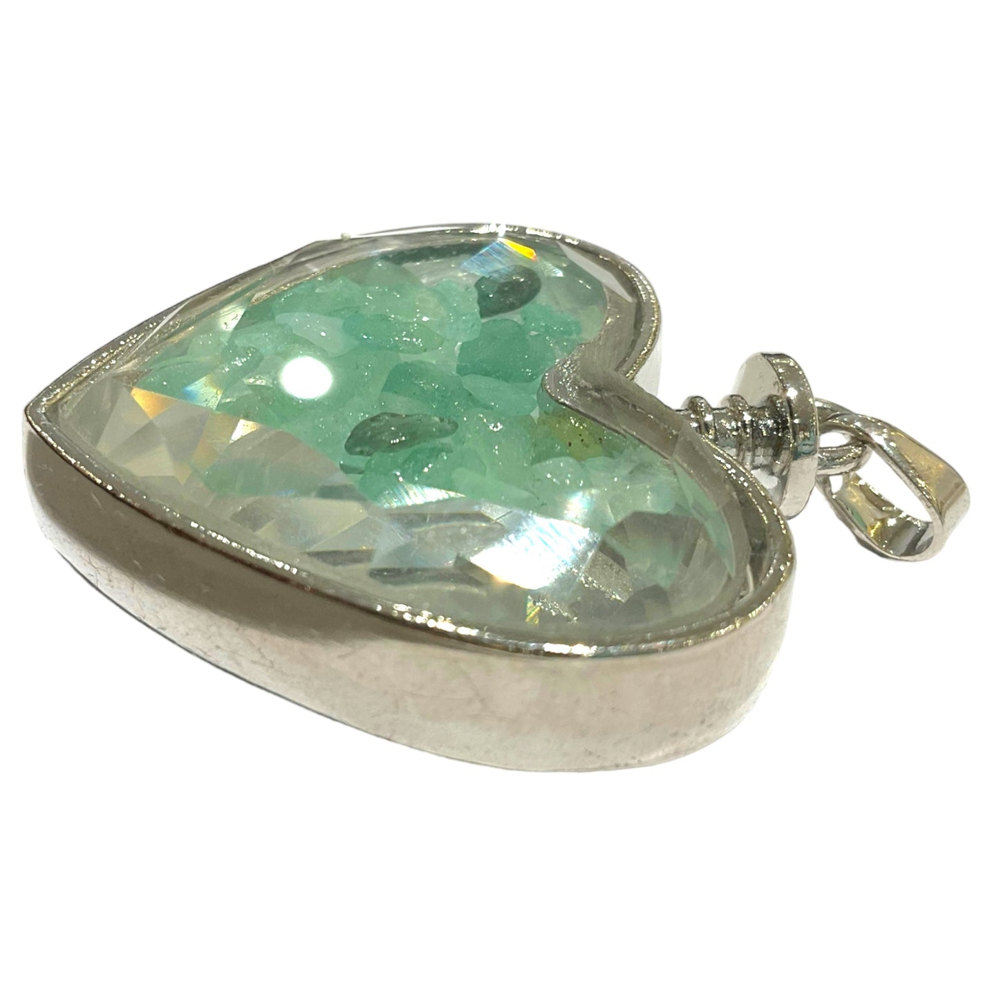 Pendentif mini pierre facetté cœur Aventurine verte - Foliesbijoux