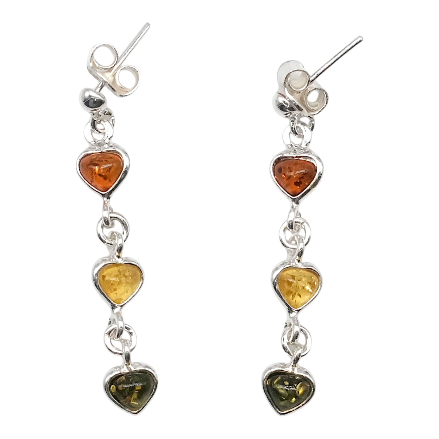 Boucle d'oreille pendante coeur ambre & Argent 925 (#15) - Foliesbijoux