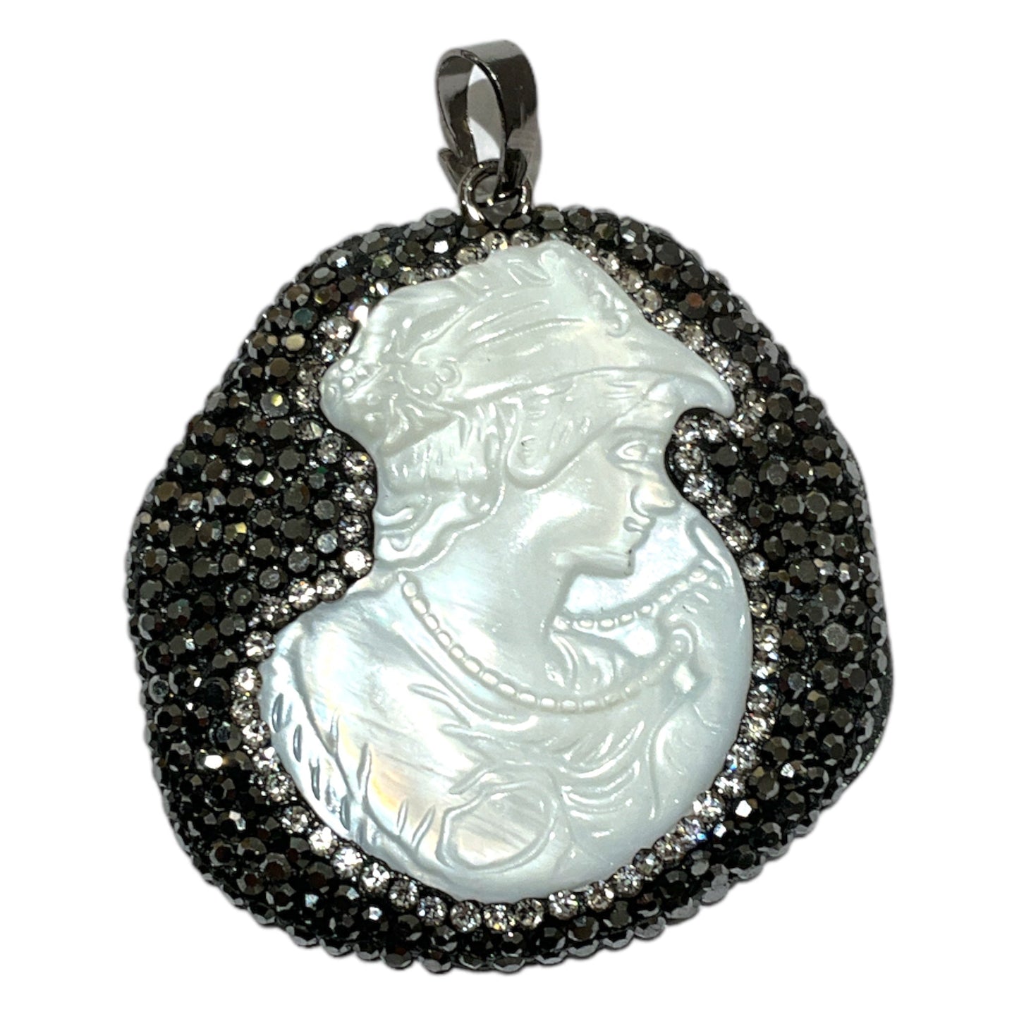 Pendentif camée femme en nacre en strass - Foliesbijoux