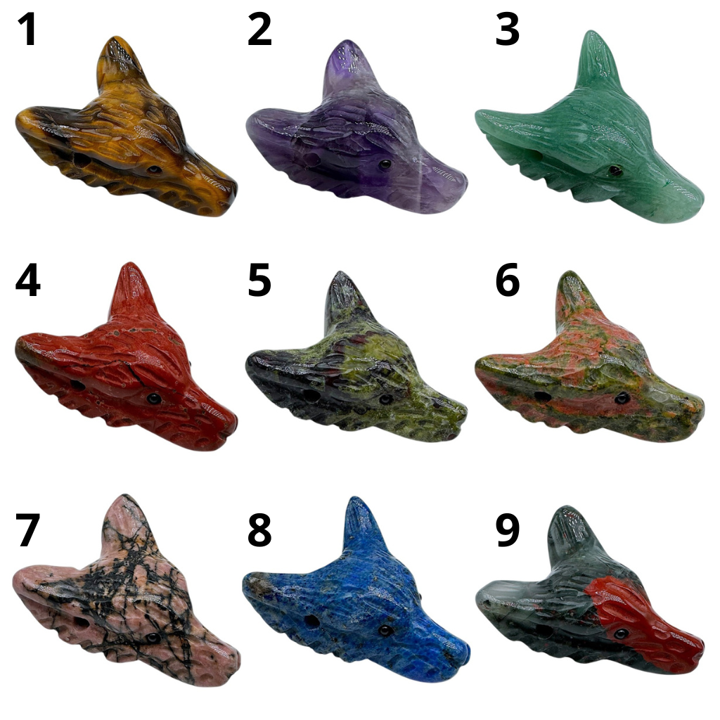 Pendentif loup percé sur le côté (17 pierres différentes) - Foliesbijoux