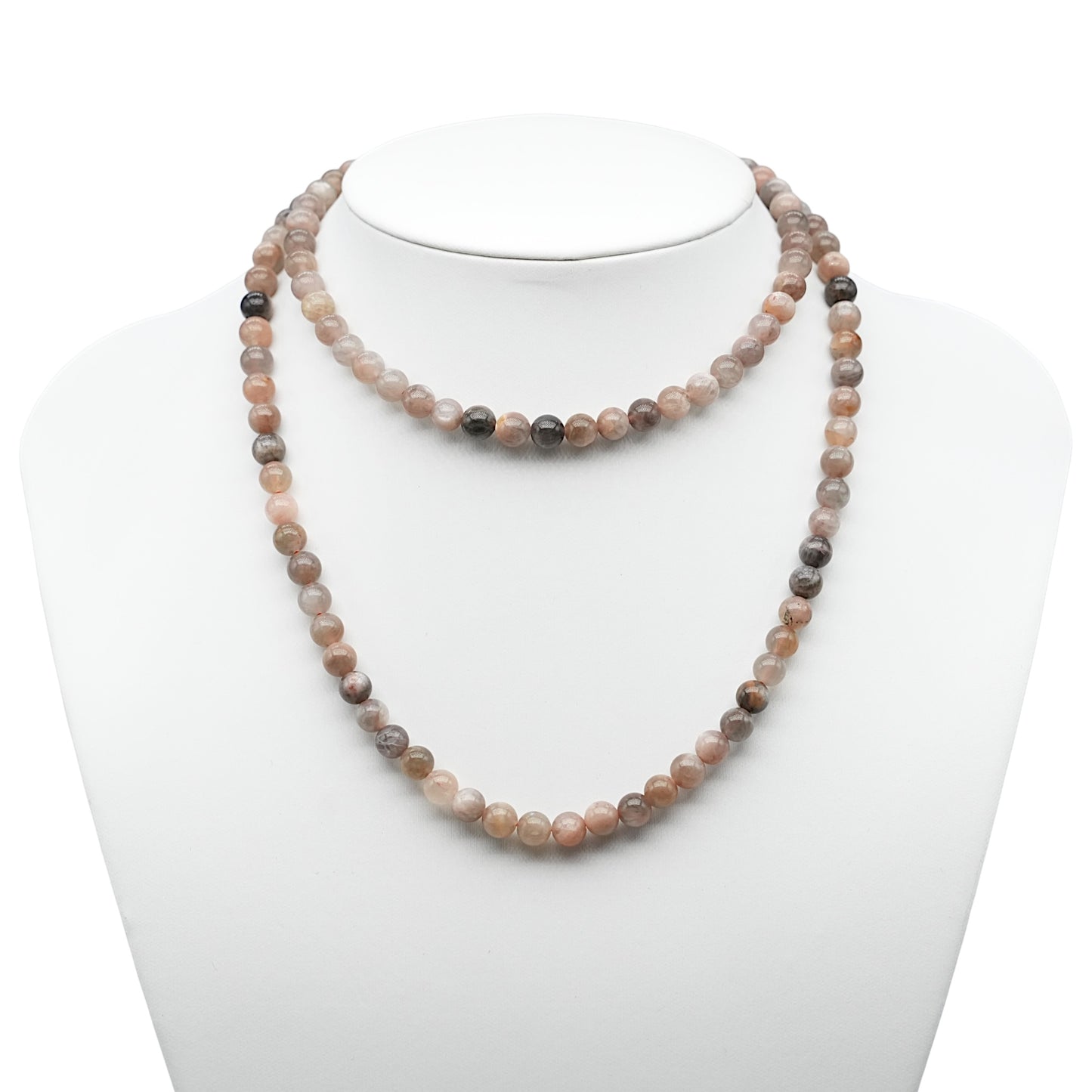 Collier sautoir 75 cm Pierre de lune noire 6 mm avec fermoir en acier inoxydable argenté - Foliesbijoux