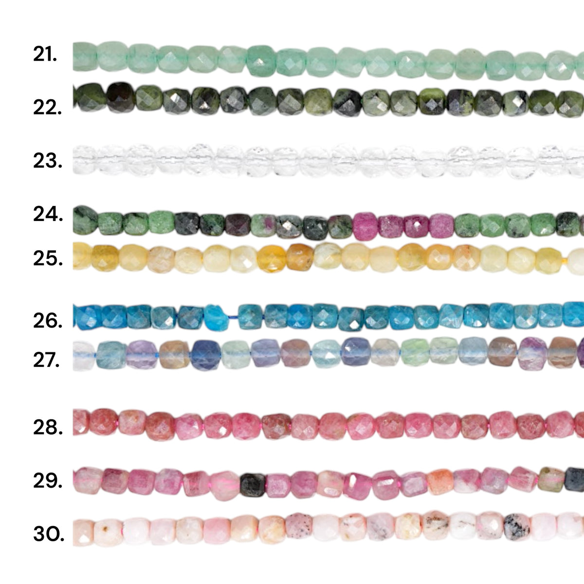 Fil de perles cube facetté 4x4 mm (40 pierres disponibles)