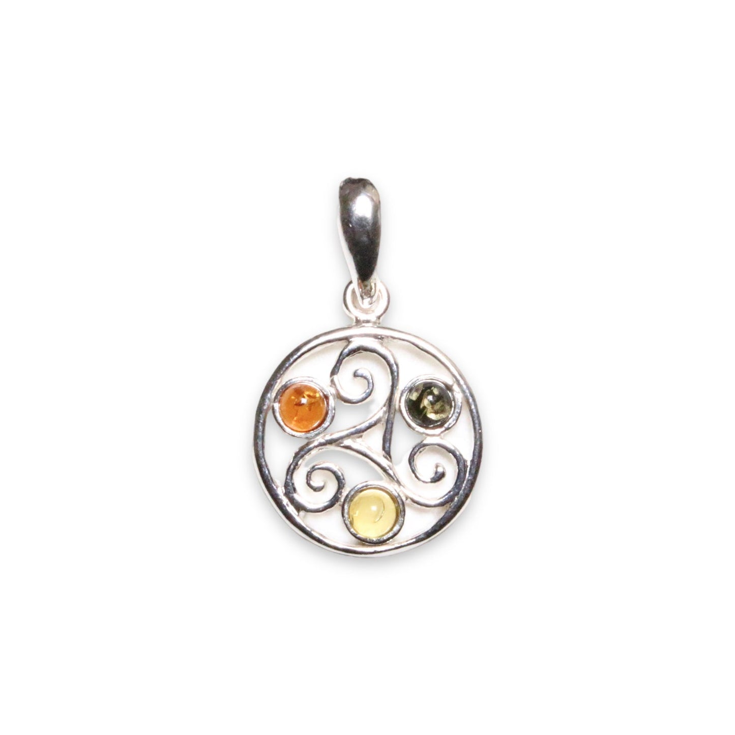 Pendentif ambre & argent forme Triskel #16 - Foliesbijoux