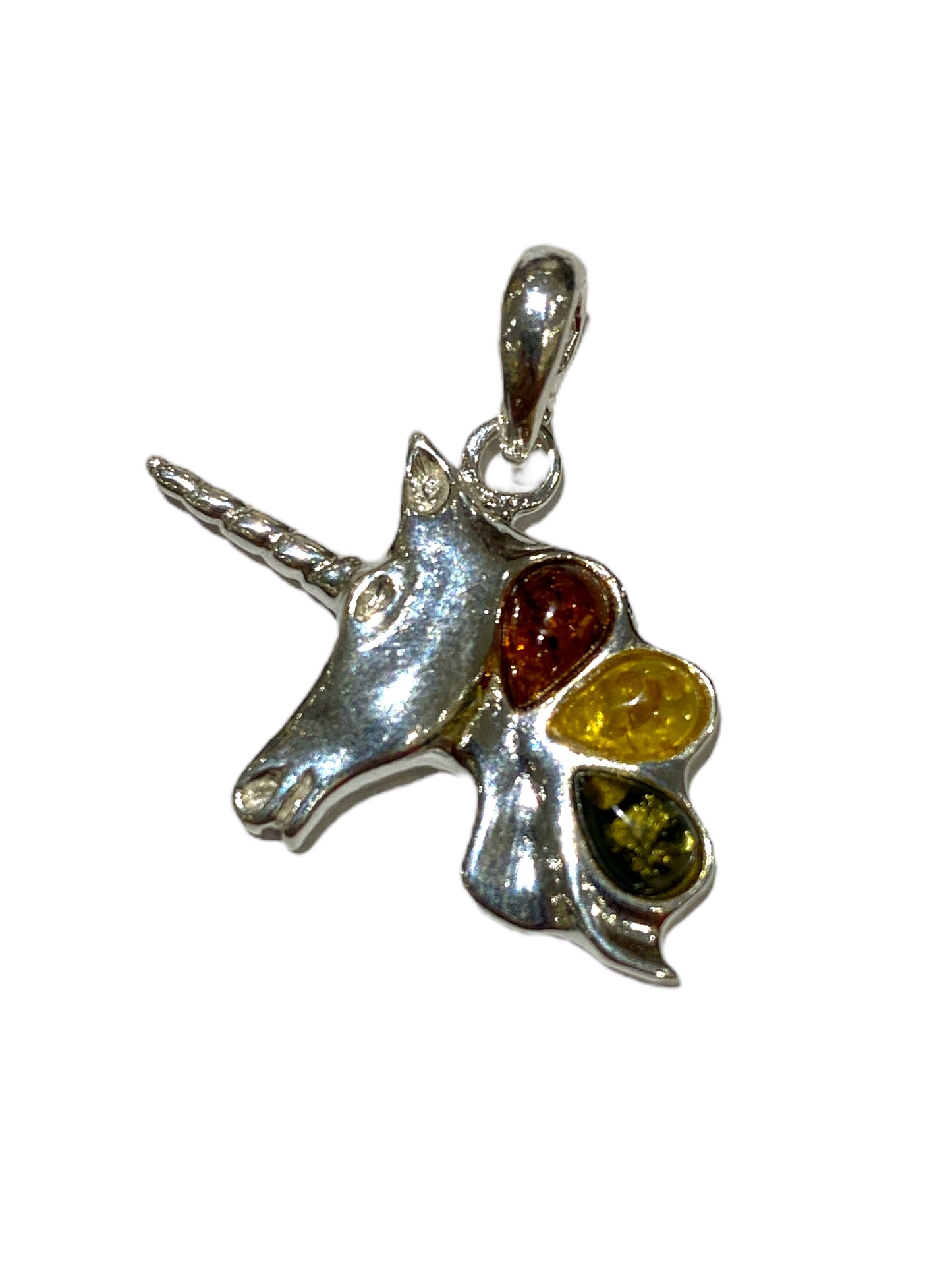 Pendentif ambre & argent forme Licorne #41 - Foliesbijoux