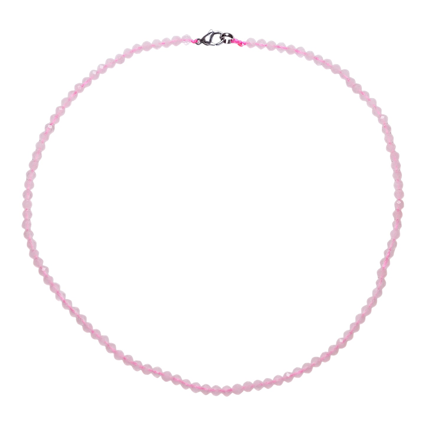 Collier en Quartz rose perle facettée 4 mm acier inoxydable argenté - Foliesbijoux