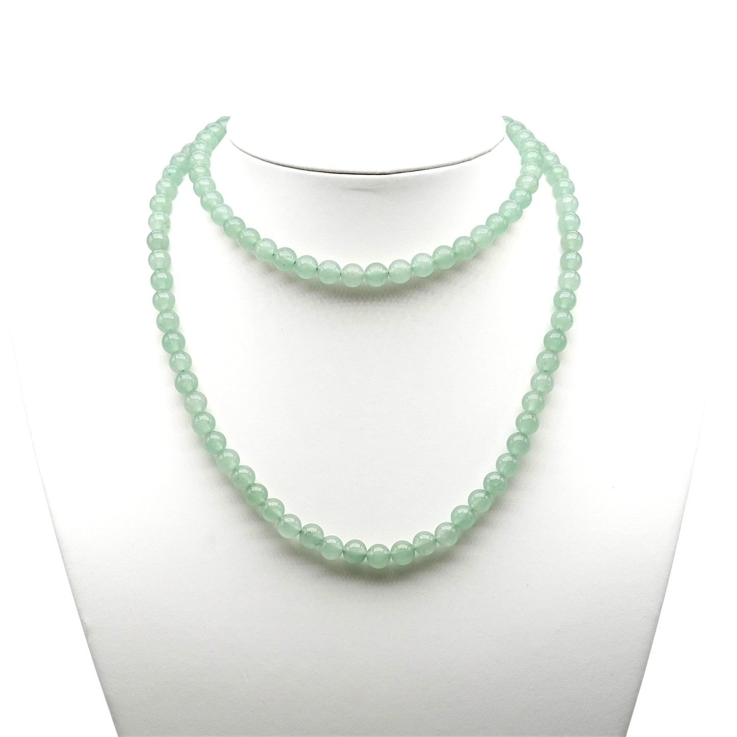 Collier sautoir 75 cm Aventurine verte 6 mm avec fermoir en acier inoxydable argenté - Foliesbijoux