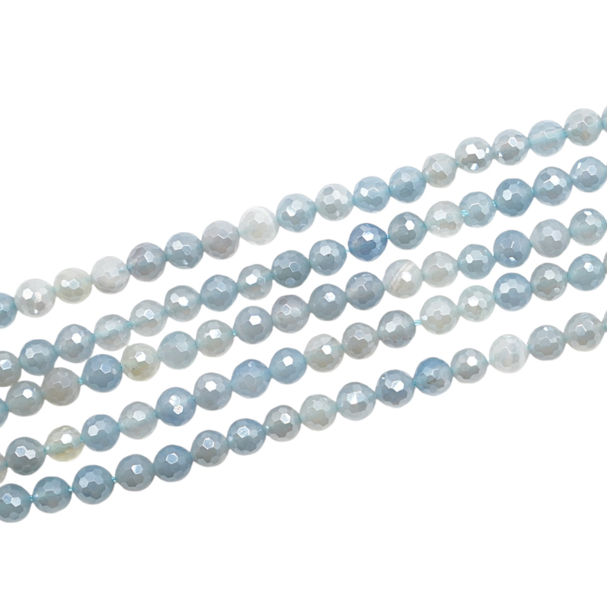 Fil de perles Agate facettée BLEUE GRISE 6 mm ronde