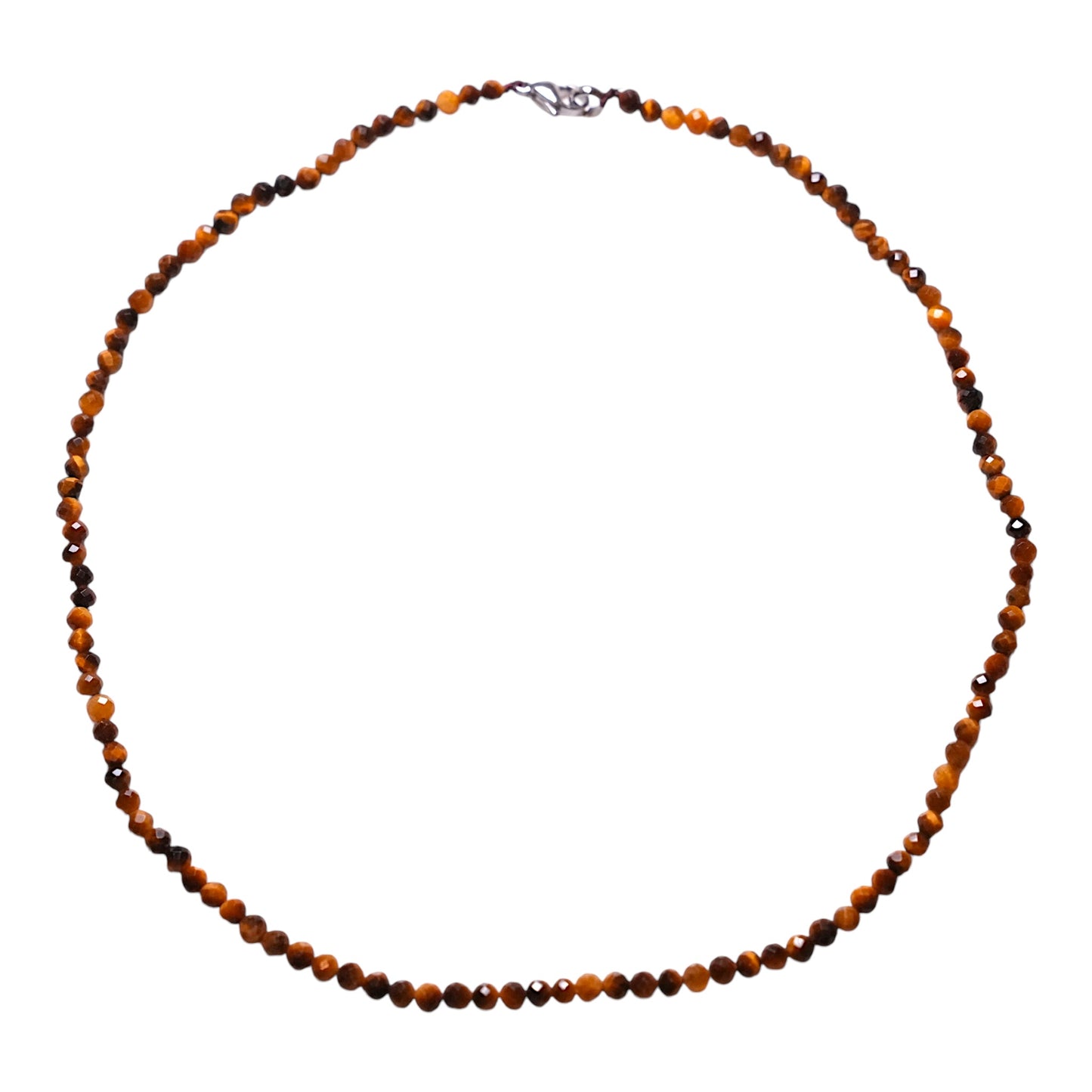 Collier en Œil de tigre perle facettée 4 mm acier inoxydable argenté - Foliesbijoux
