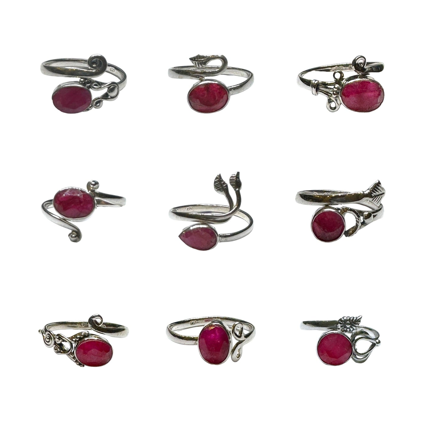 Bague réglable Argent 925 & Rubis facetté modèle aléatoire - Foliesbijoux