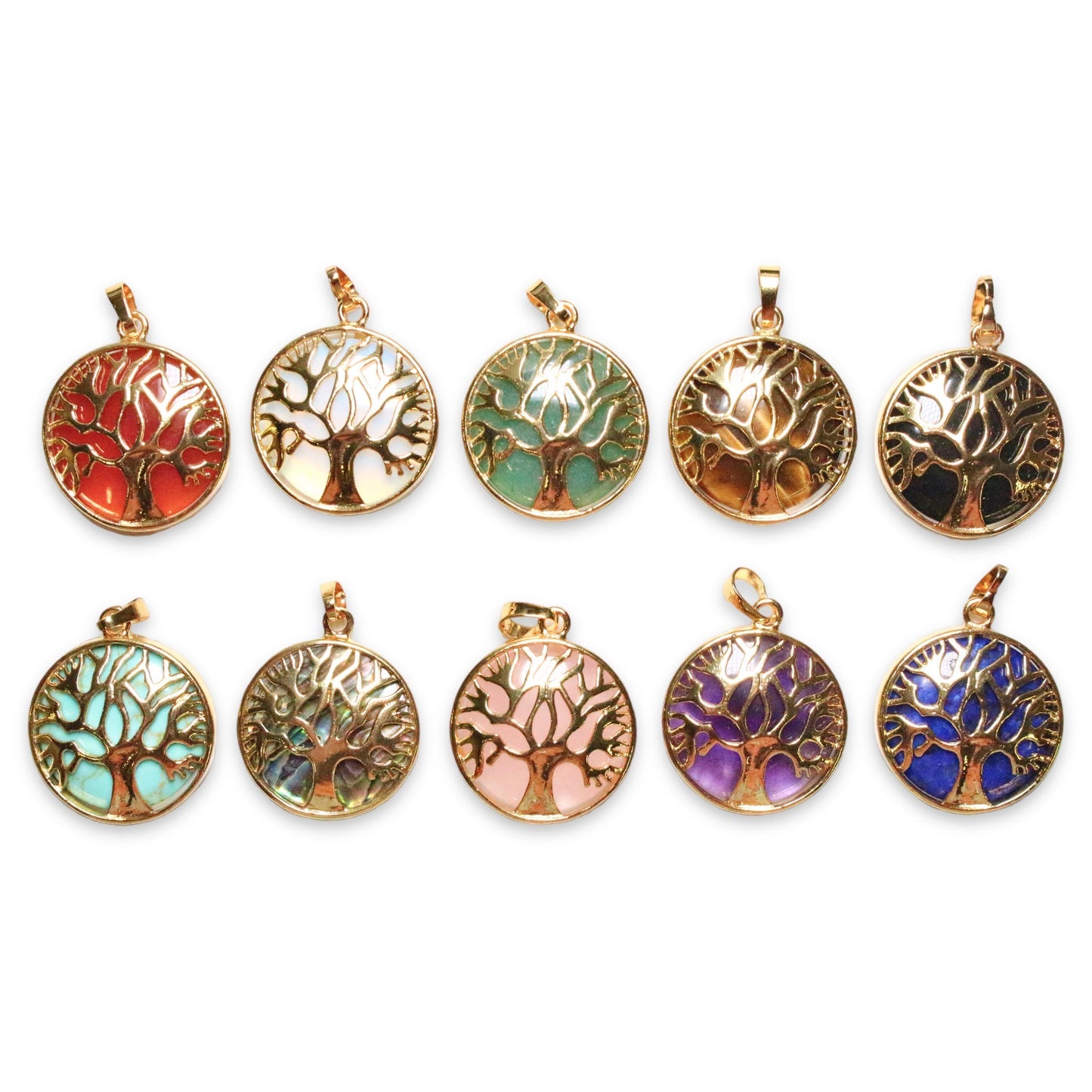 Pendentif en arbre de vie rond doré - Foliesbijoux