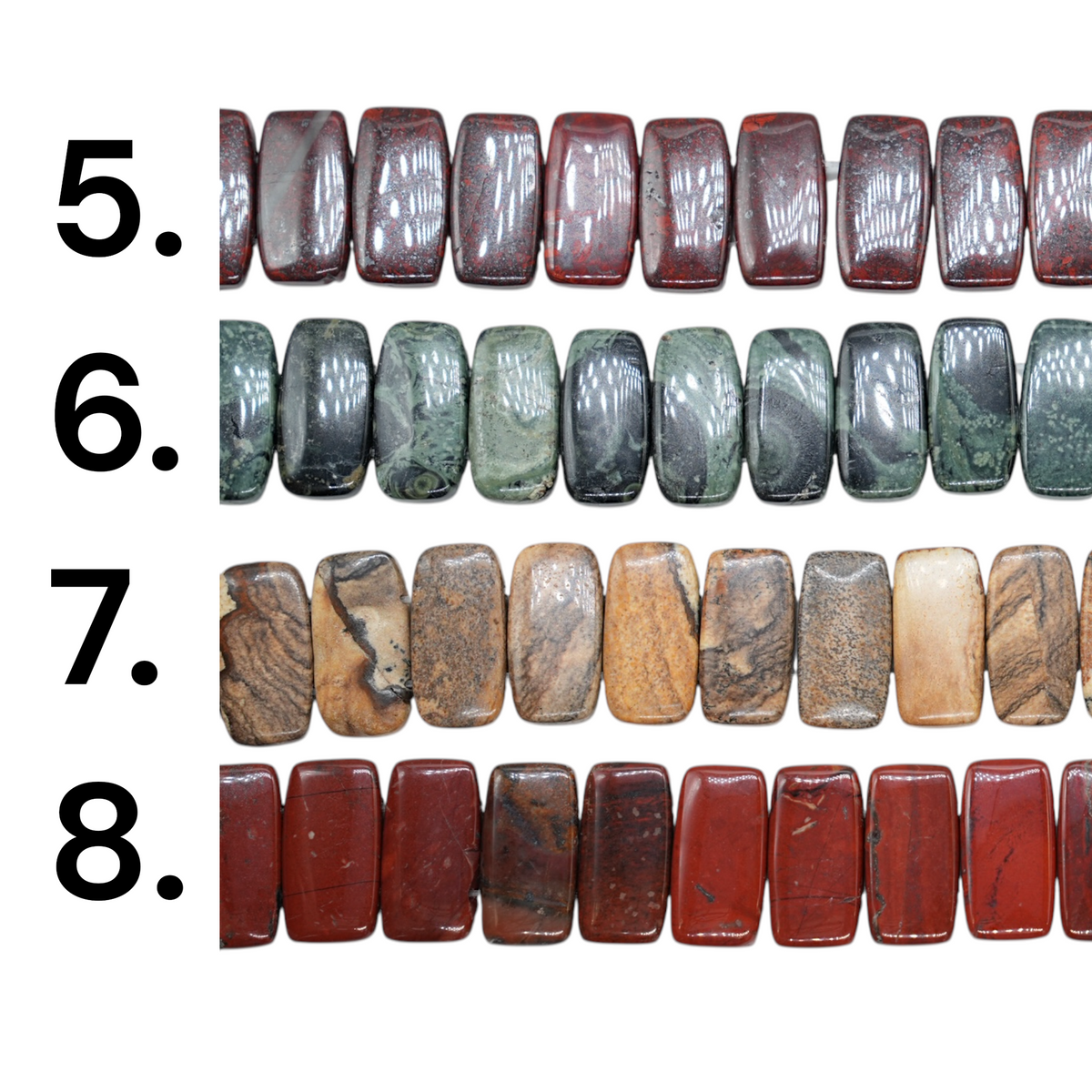 Fil de perles rectangulaires à 2 trous en pierre naturelle (14 pierres disponibles)