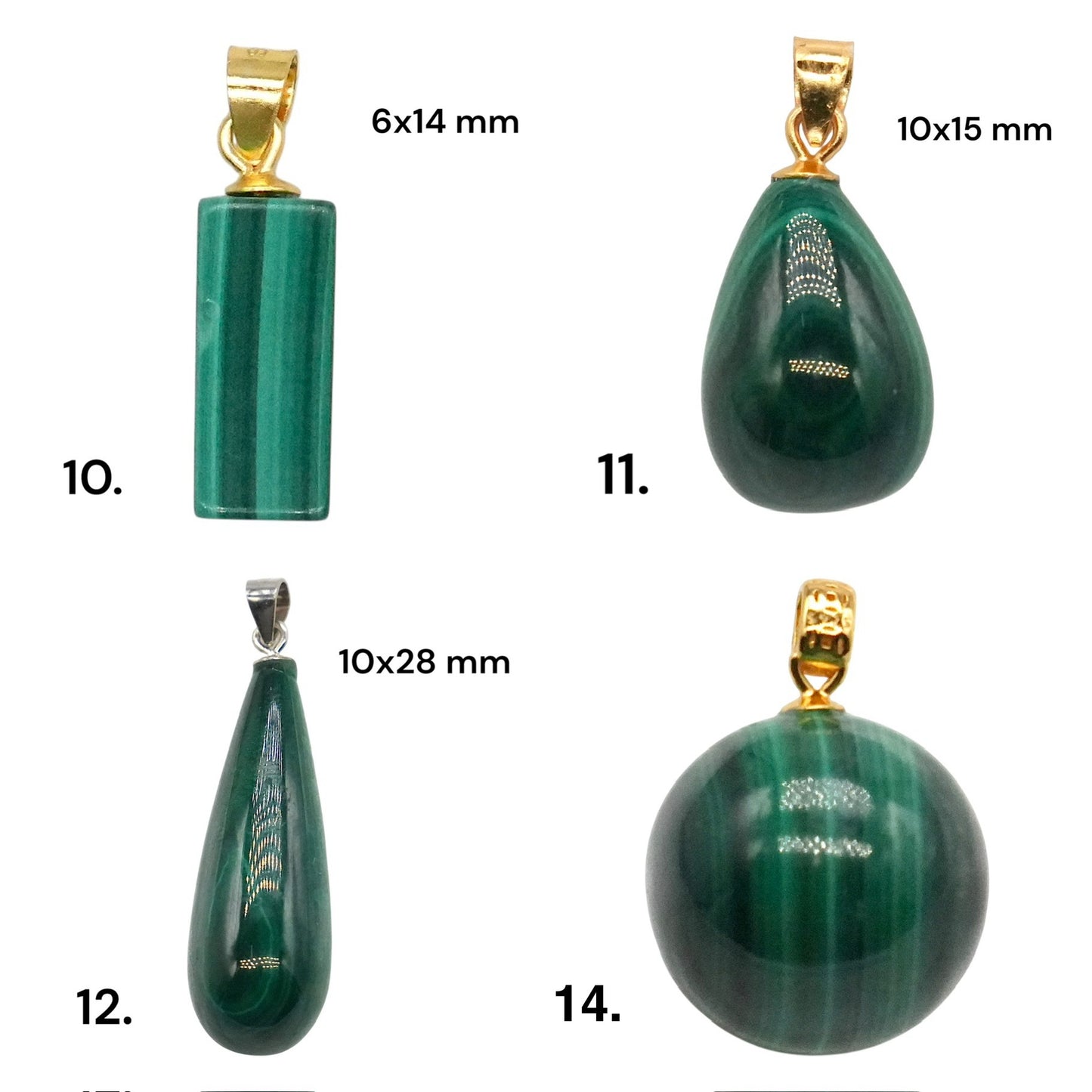 Pendentif en malachite doré ou argenté (11 formes disponible) (Bélière laiton rhodié incluse) - Foliesbijoux