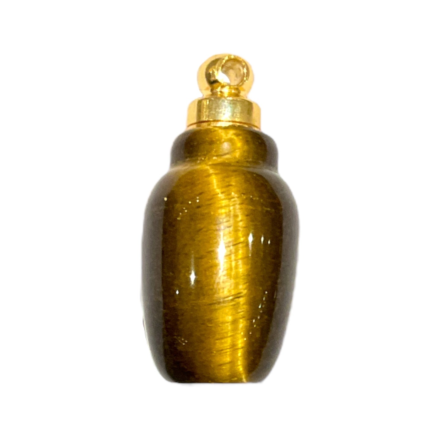 Pendentif fiole oeil de tigre & acier en forme jar pour huile essentielle/parfum - Foliesbijoux
