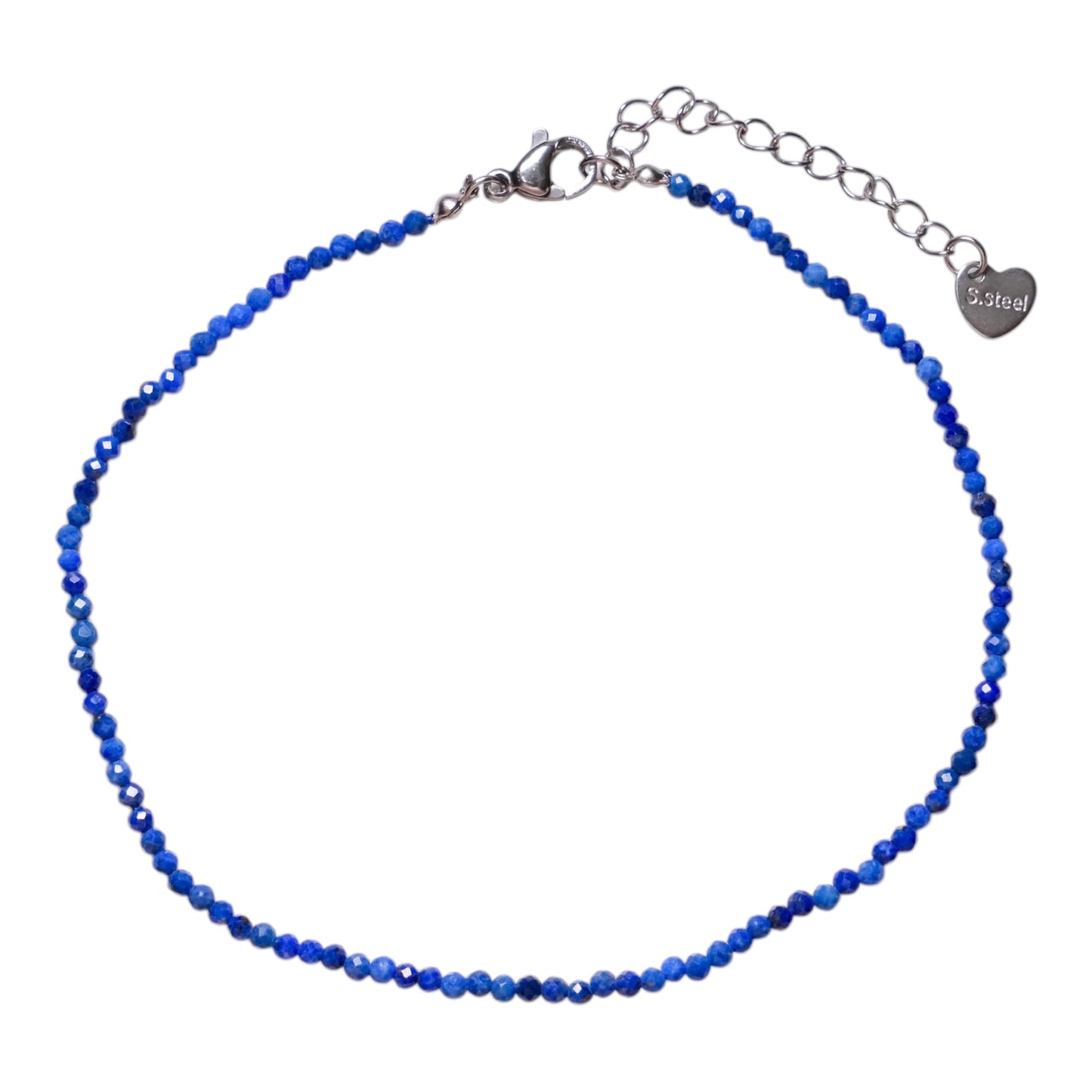 Bracelet/chaine de cheville Lapis perle facetté 2-3 mm avec fermoir acier inoxydable (référence 6) - Foliesbijoux