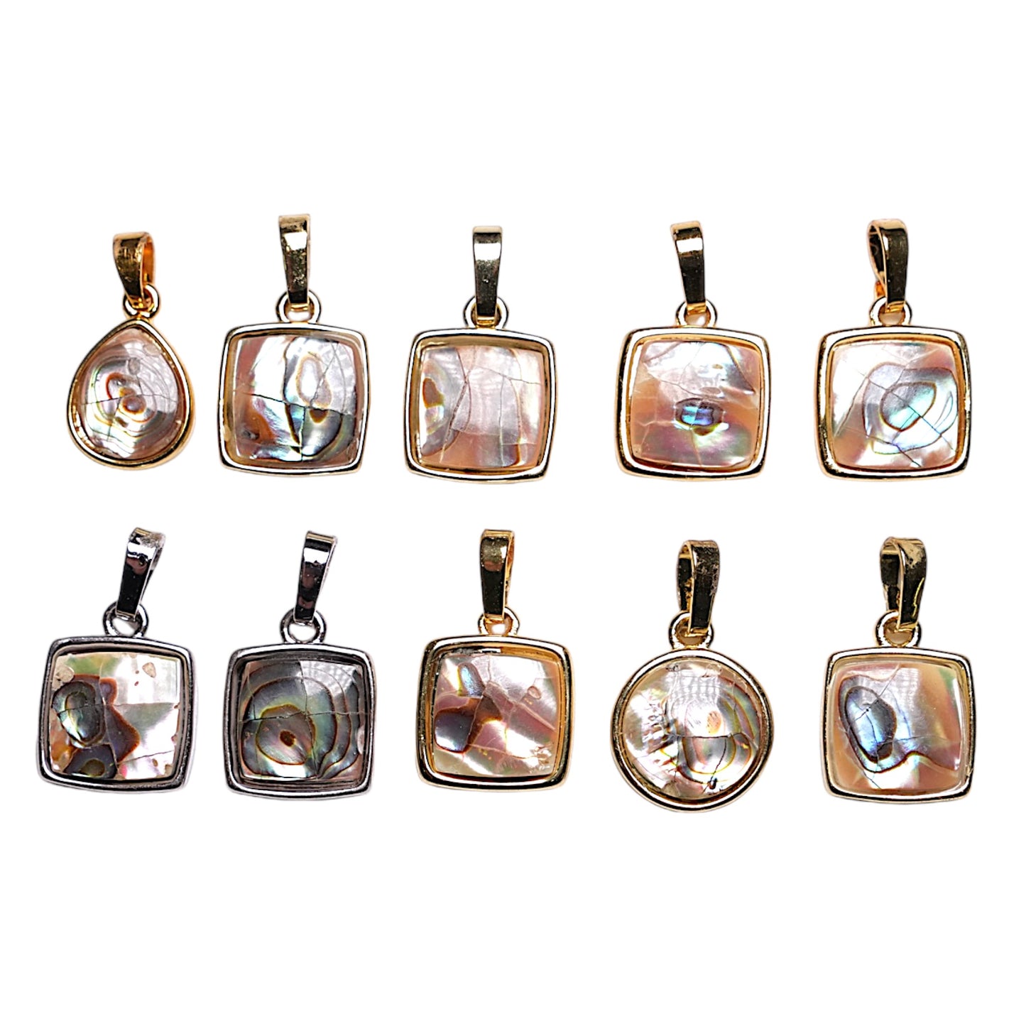 Lot de 5 pendentifs en nacre naturelle et laiton de couleur aléatoire - Foliesbijoux