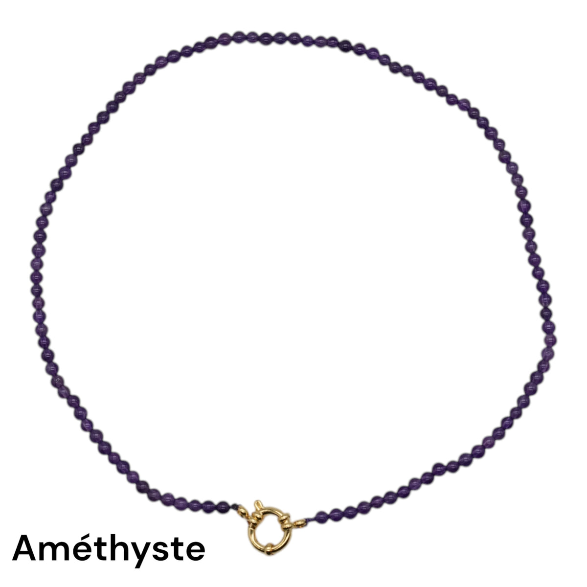 Collier 43 cm en 4 mm avec fermoir boué en acier inoxydable dorée (20 pierres disponibles) - Foliesbijoux