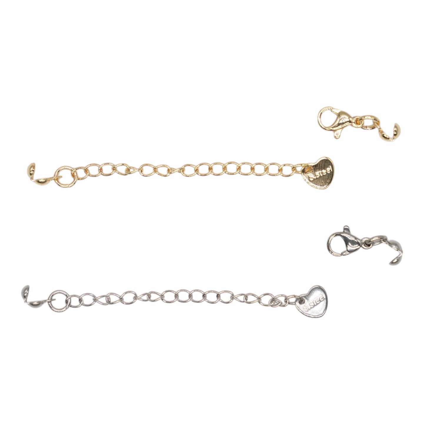 Lot de 20 Rallonges chaîne 5 cm avec écrase-perles intégrées (acier inoxydable doré ou argenté)