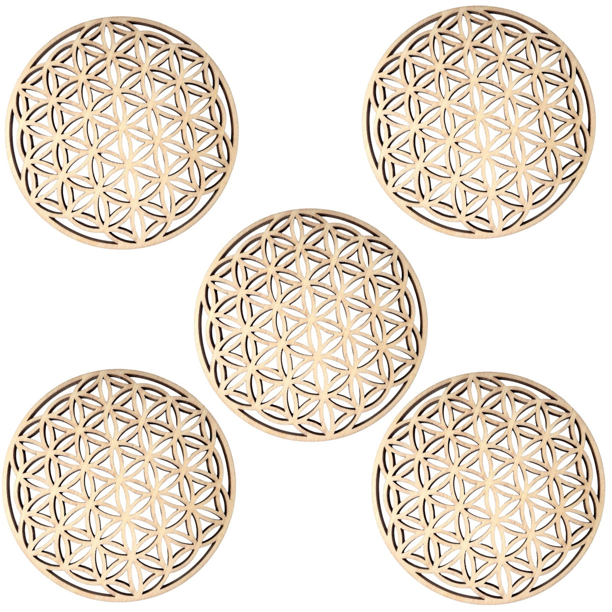 5 Plaque Fleur de vie creuse découpée en bois (référence ESO-001) - Foliesbijoux