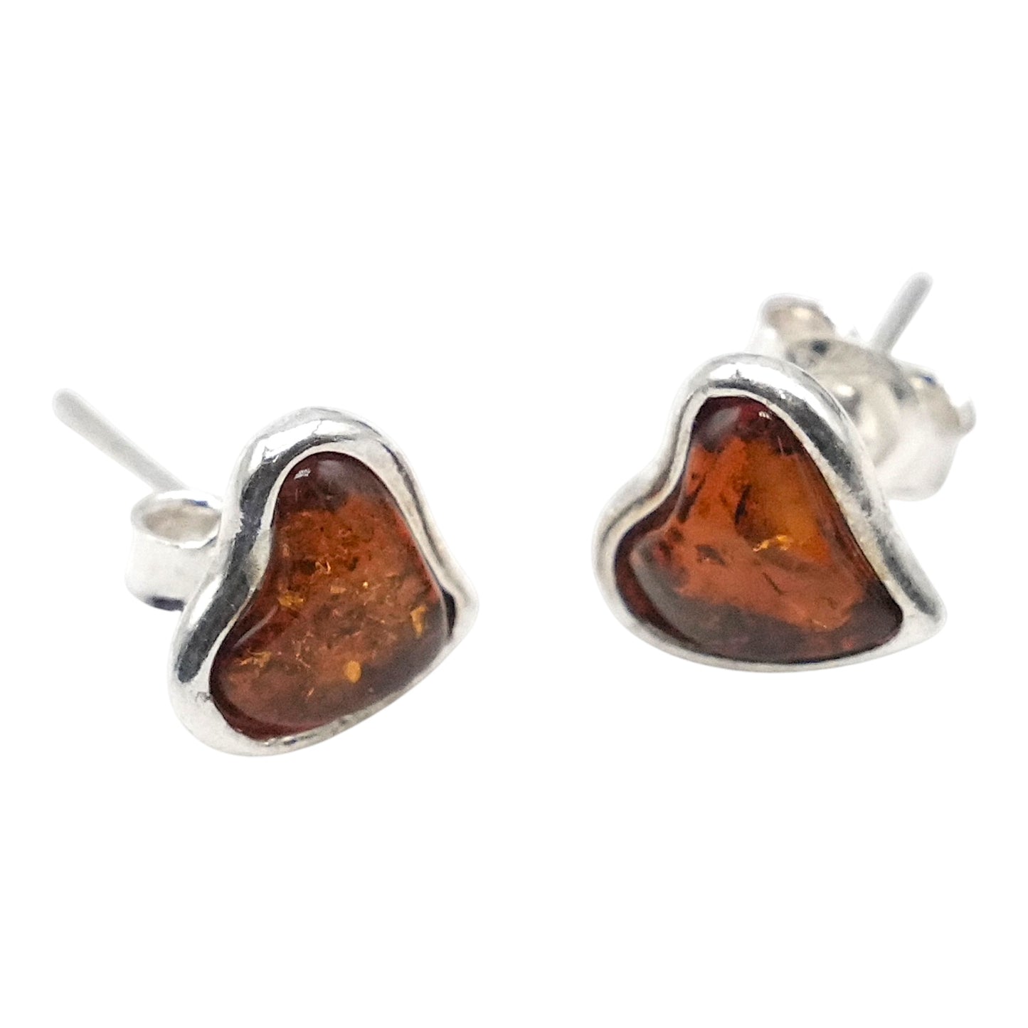 Boucle d'oreille cœur en ambre & Argent 925 (#37) - Foliesbijoux