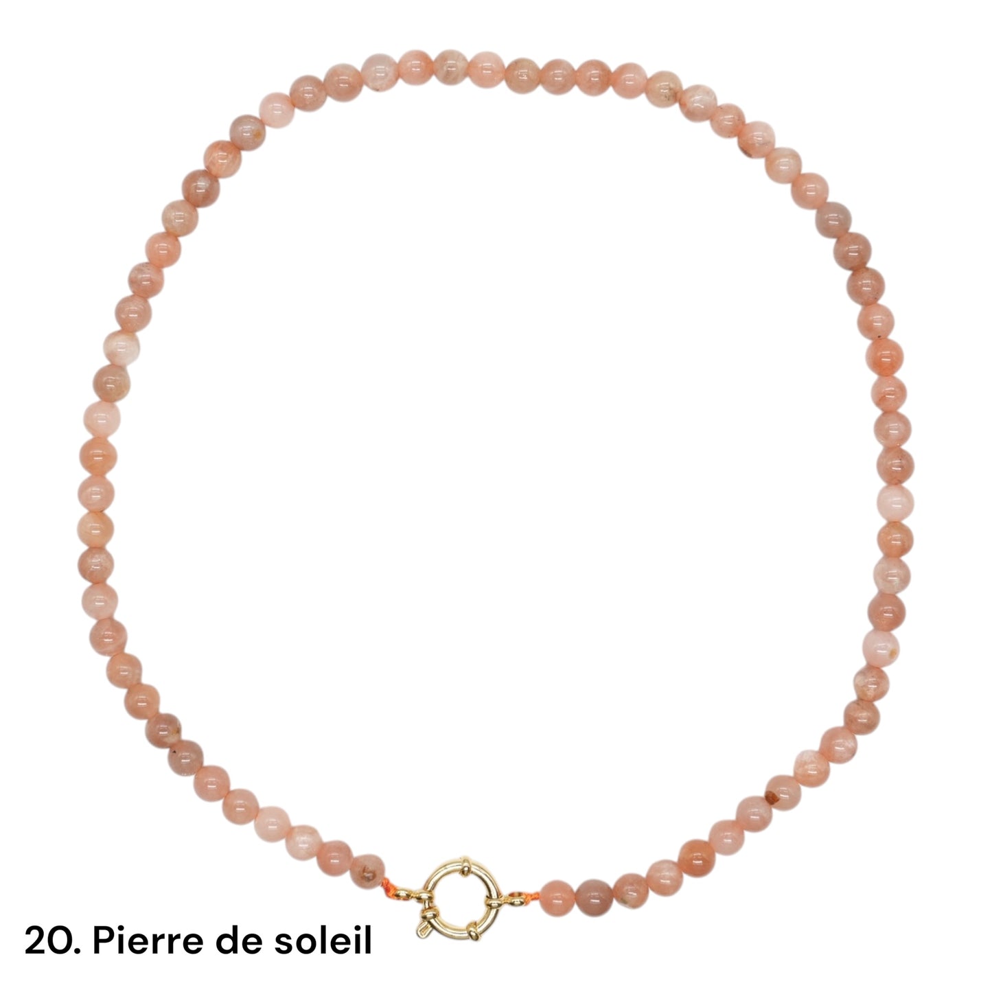 Collier 43 cm 6 mm avec fermoir bouée en acier inoxydable dorée ou argenté (20 pierres disponibles)