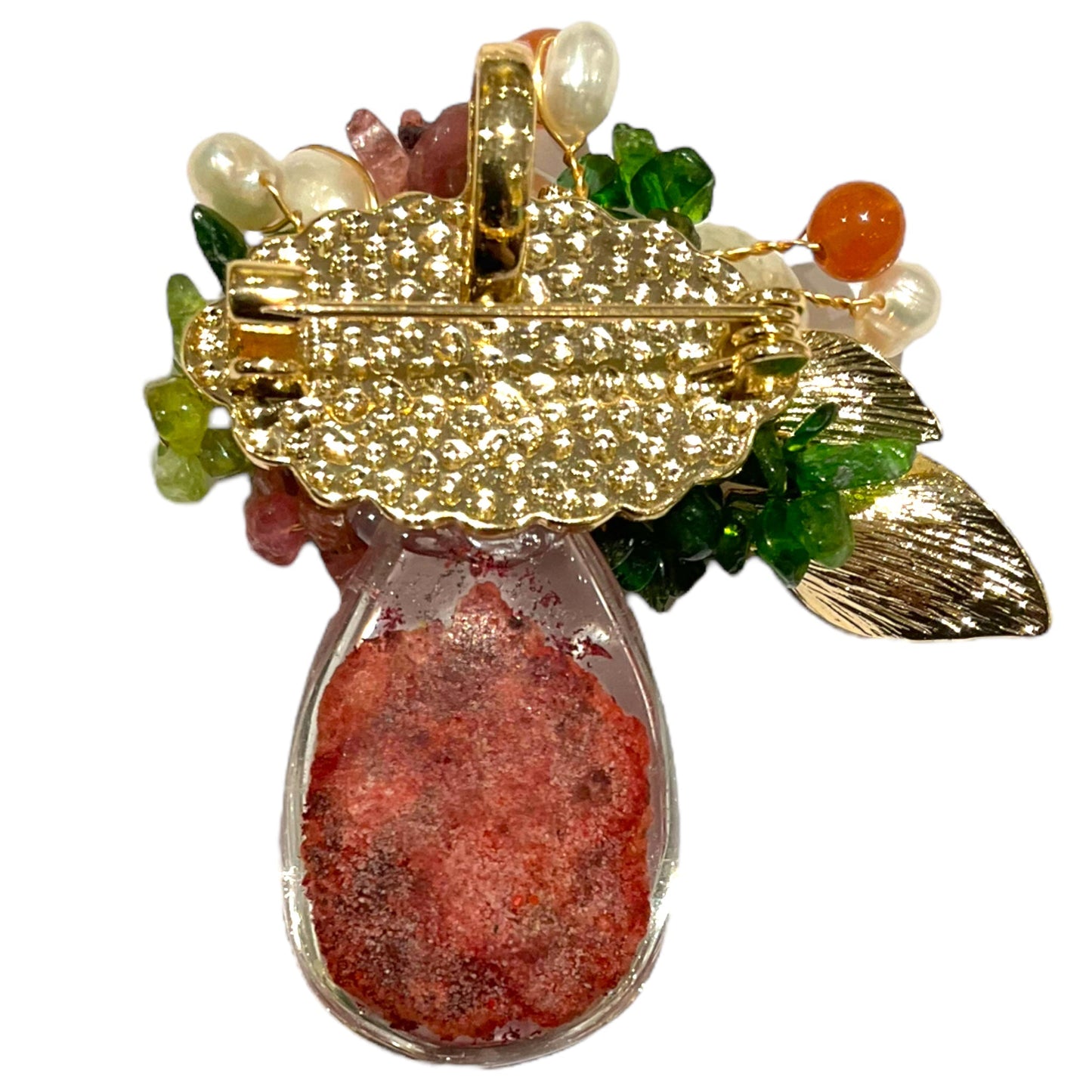 Broche fleurie en quartz fantôme et perle de rivière (Exemplaire unique) - Foliesbijoux