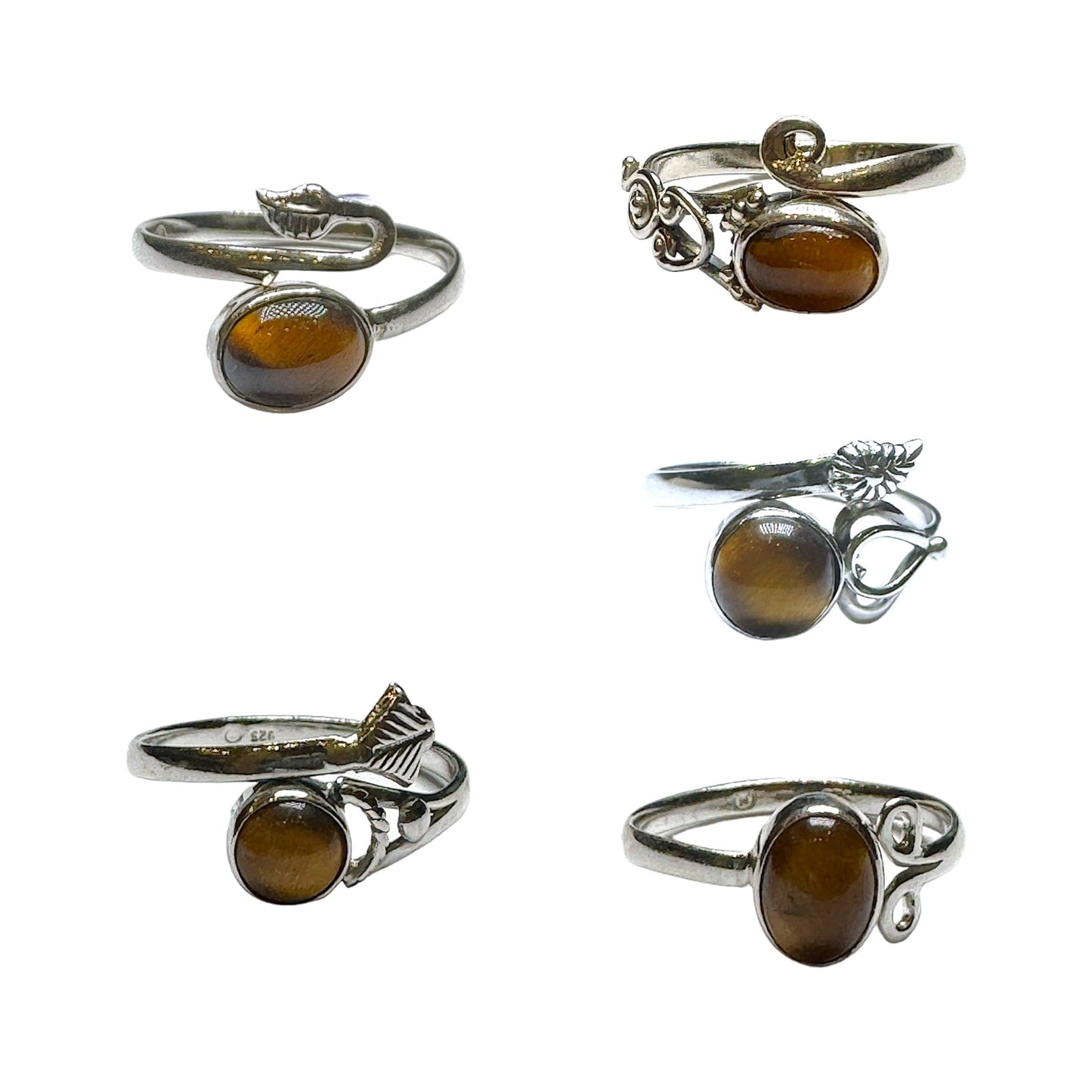 Bague réglable Argent 925 & Oeil de tigre modèle aléatoire - Foliesbijoux