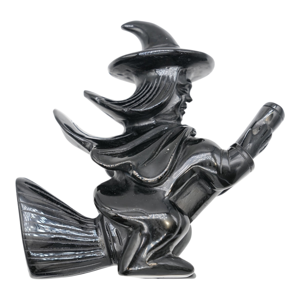 Figurine Sorciere en obsidienne noire 16x15.5 cm