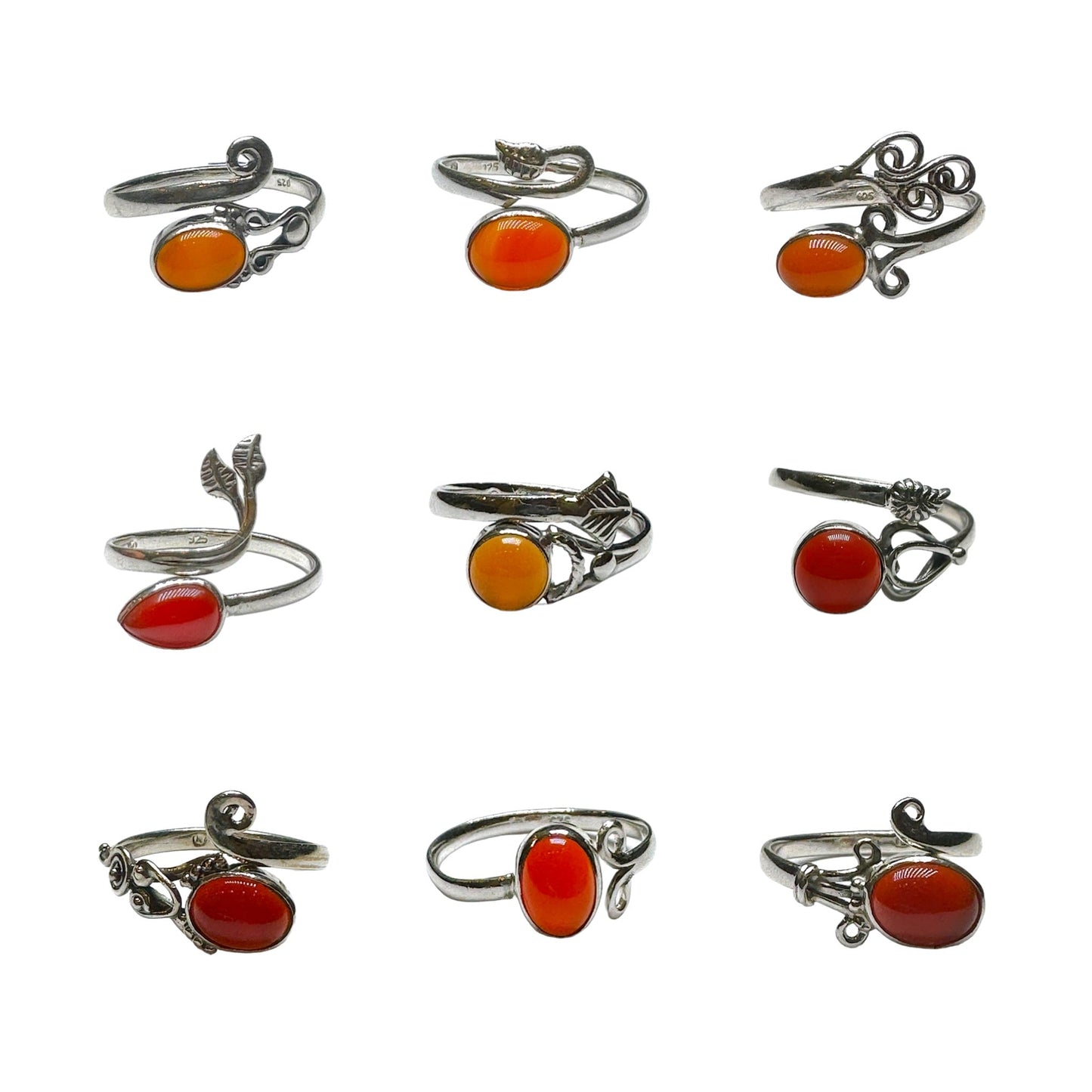 Bague réglable Argent 925 & Cornaline modèle aléatoire - Foliesbijoux