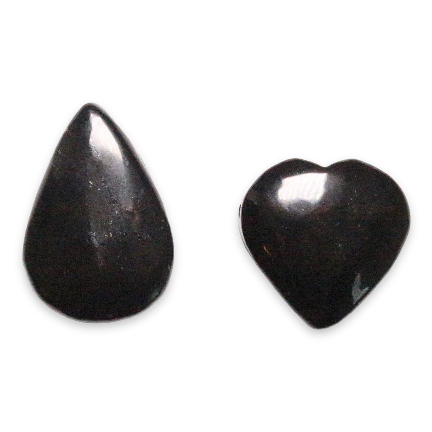 Pendentif en Shungite forme Coeur et Goutte percé sur le côté - Foliesbijoux