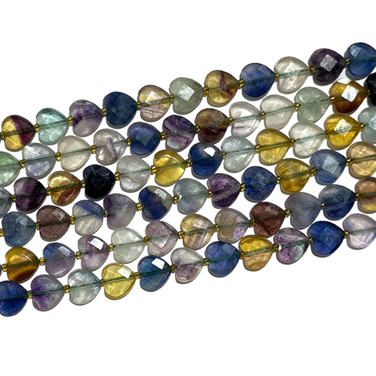 Fil de coeur facetté en fluorine multicolore 12mm - Foliesbijoux