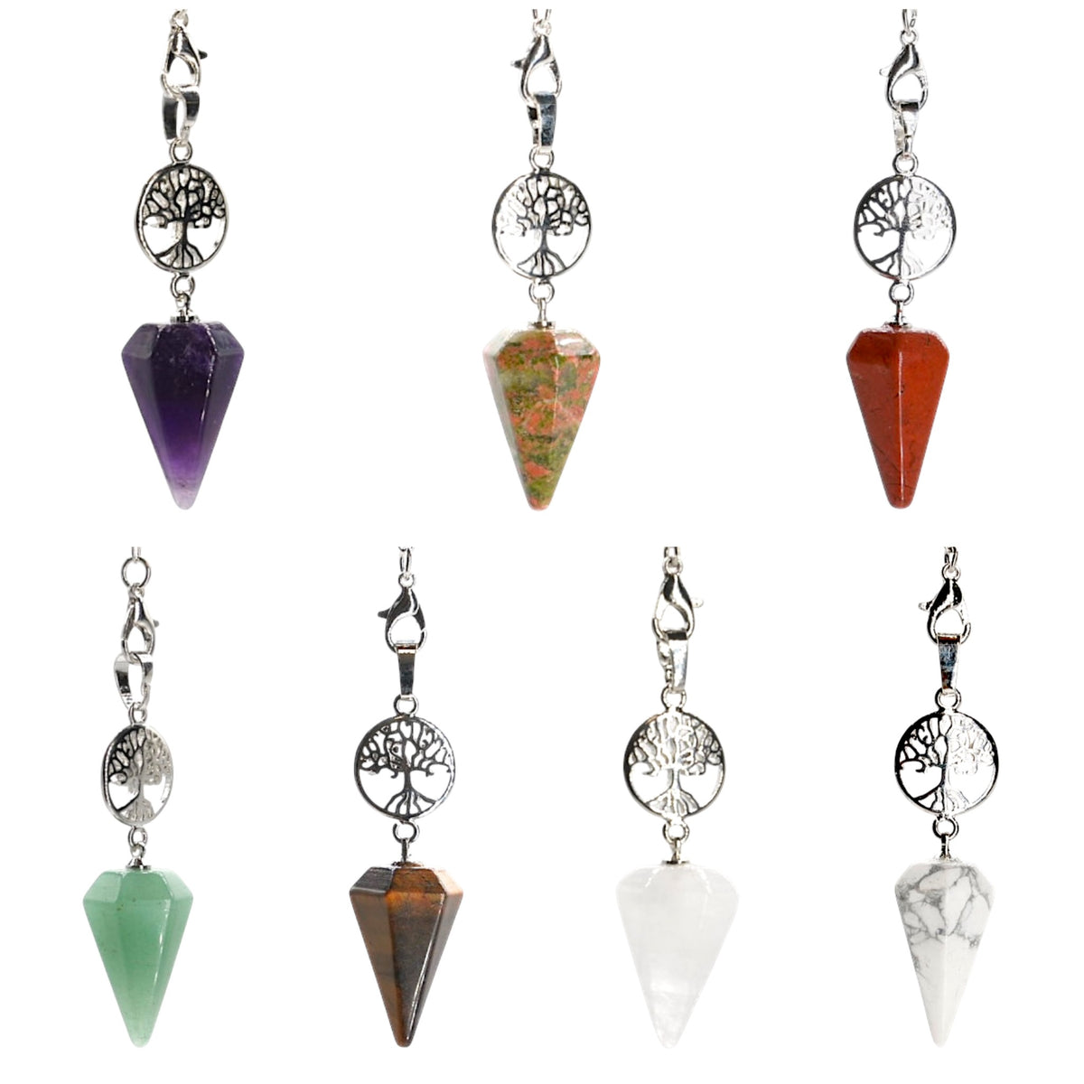Pendule forme petit cone facetté avec arbre de vie (7 pierres disponible)