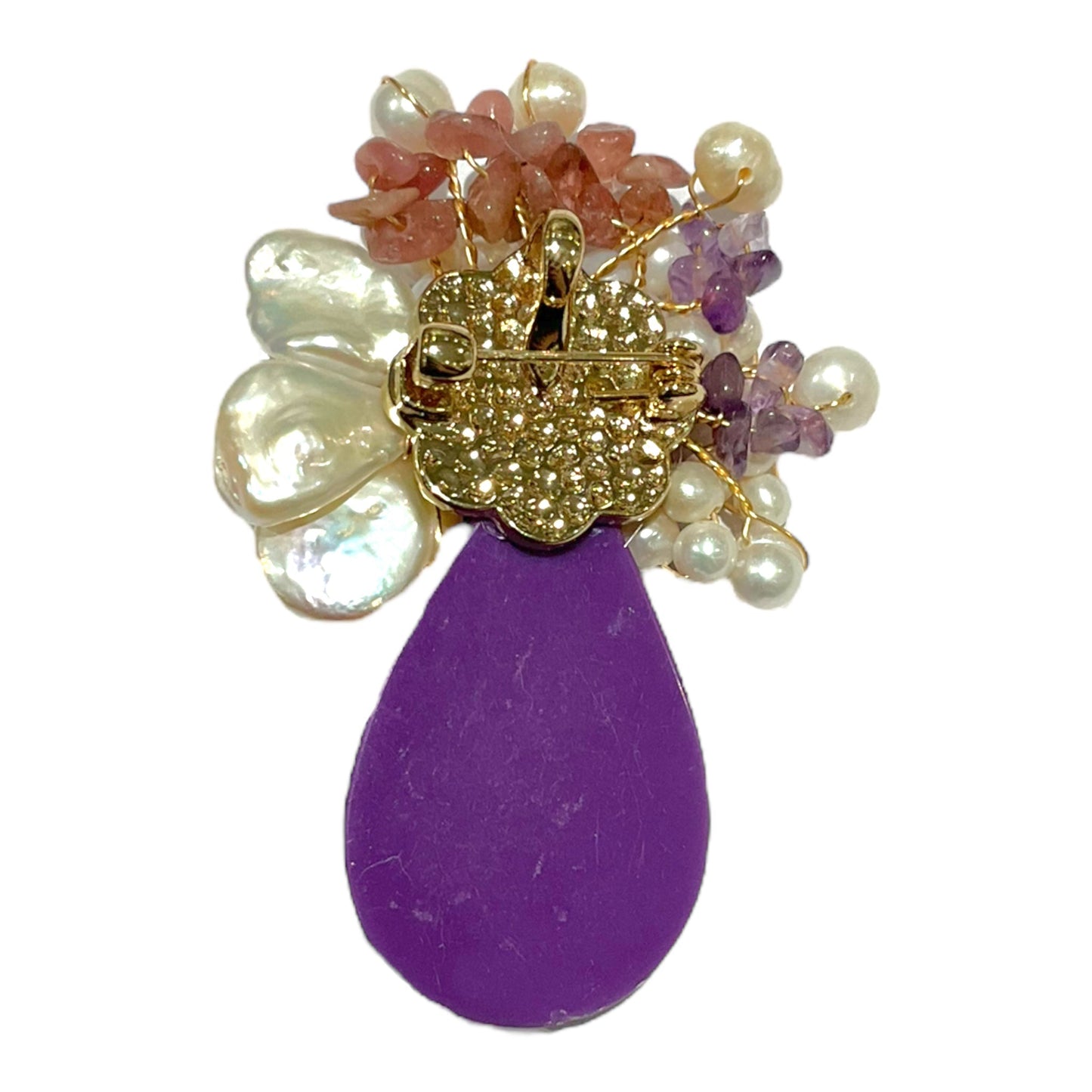 Broche fleurie en phosphosiderite et perle de rivière (Exemplaire unique) - Foliesbijoux