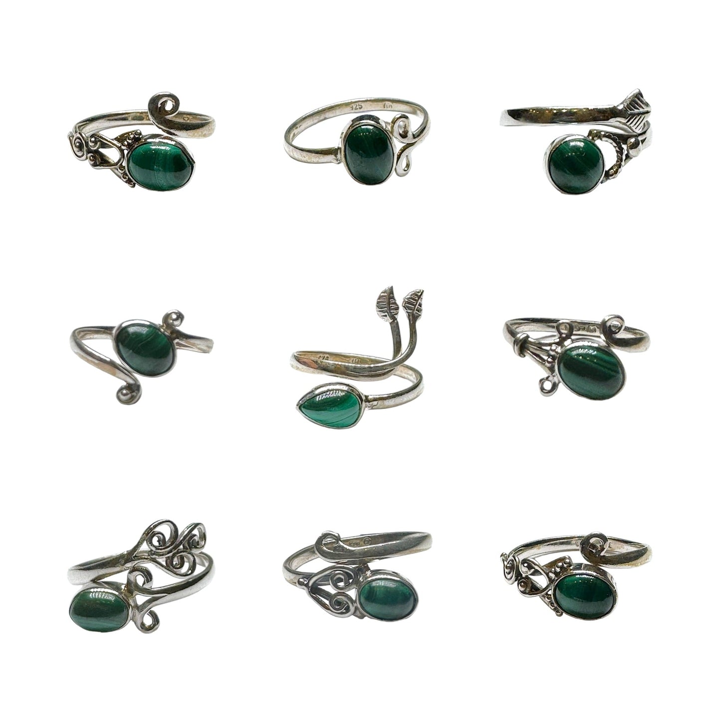 Bague réglable Argent 925 & Malachite modèle aléatoire - Foliesbijoux