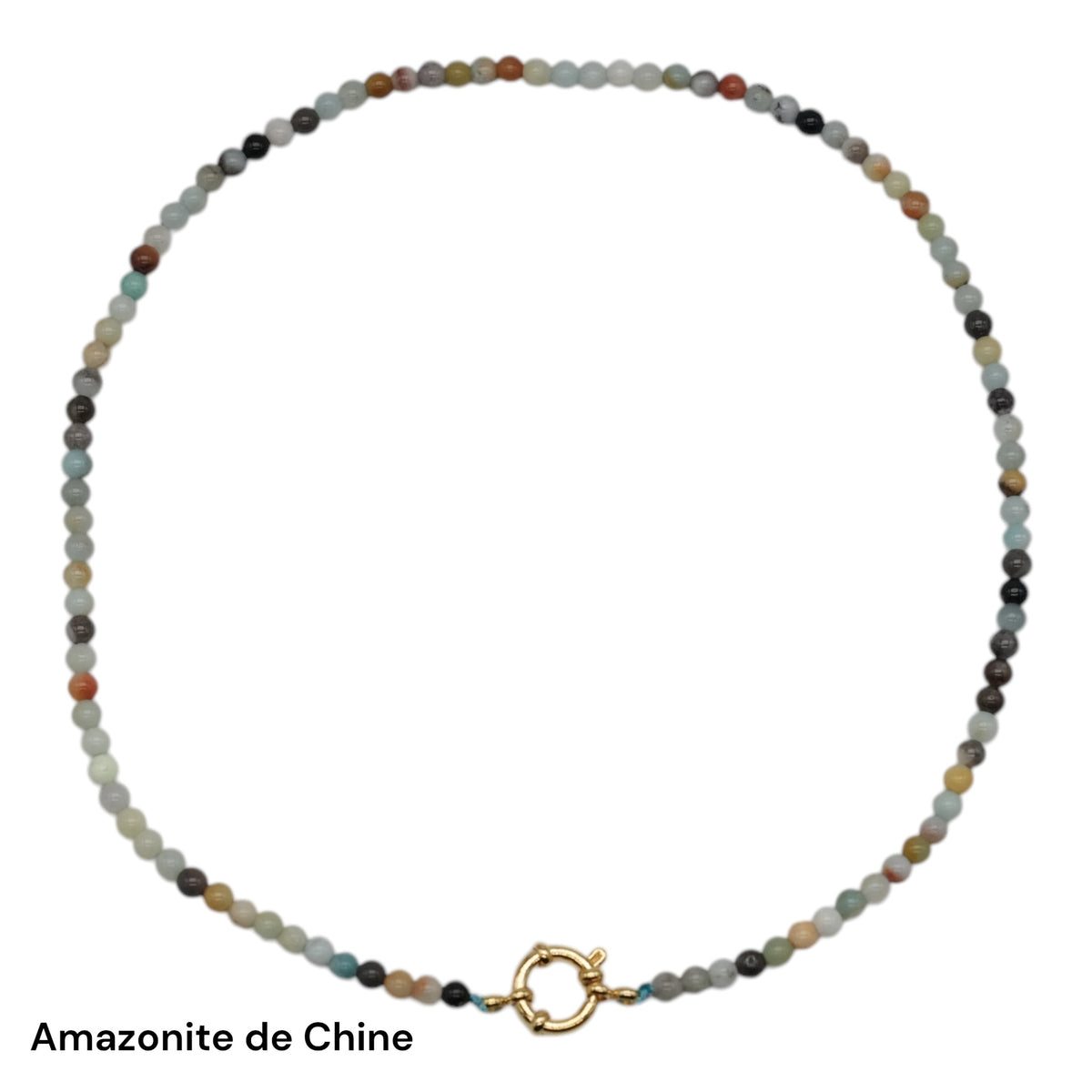 Collier 43 cm en 4 mm avec fermoir boué en acier inoxydable dorée (20 pierres disponibles) - Foliesbijoux