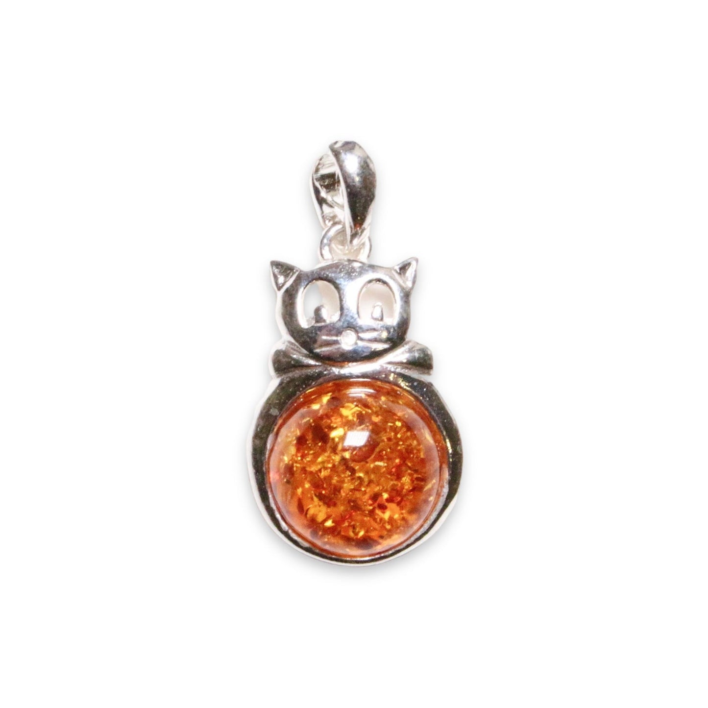 Pendentif ambre & argent forme Chat #39 - Foliesbijoux