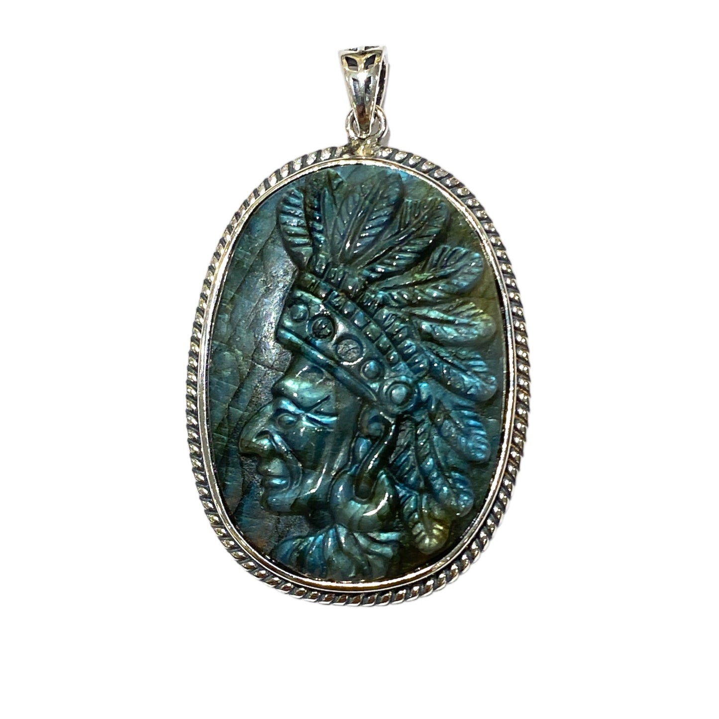 Pendentif plat Labradorite argent 925 3 cm x 5 cm - Foliesbijoux