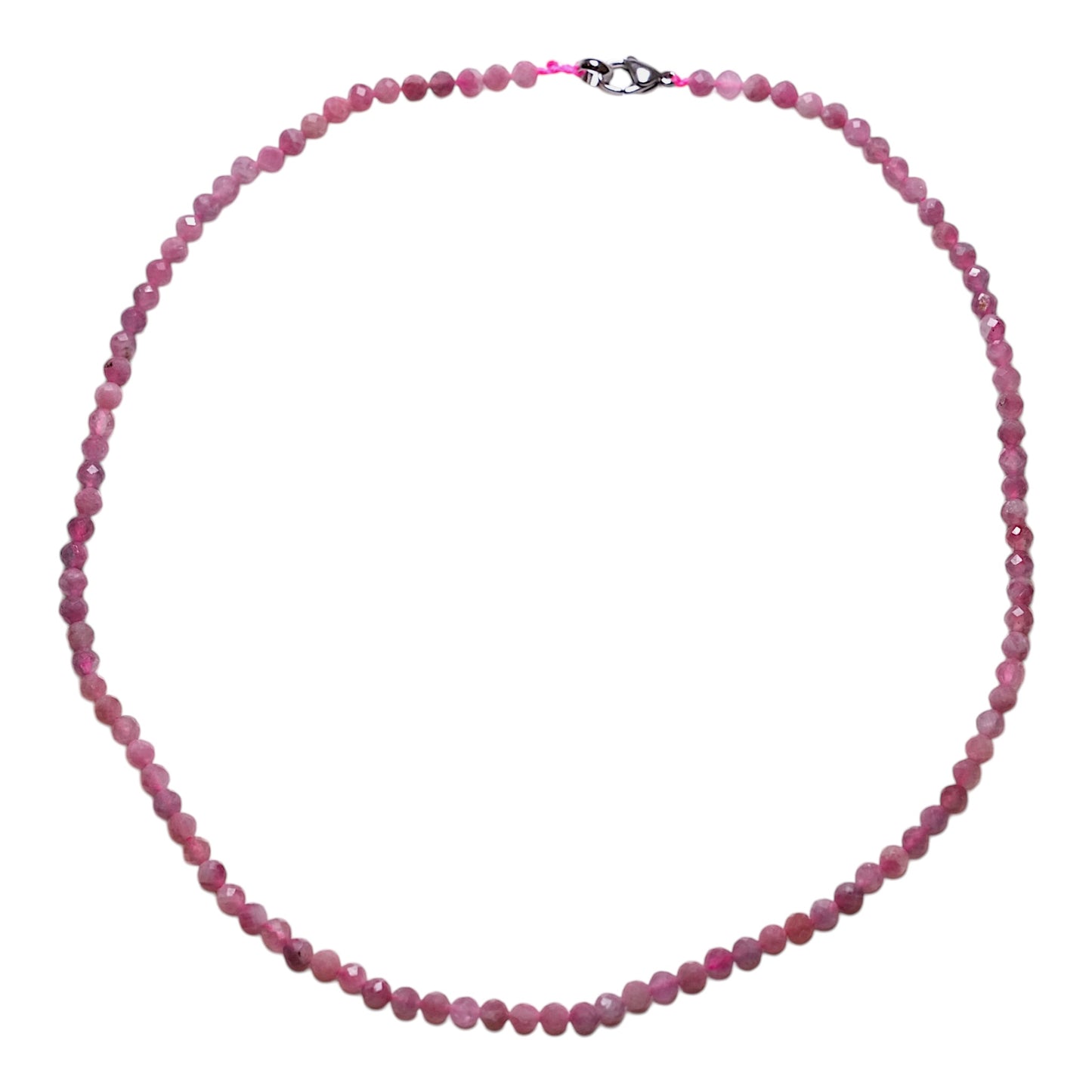 Collier en Tourmaline rose perle facettée 4 mm acier inoxydable argenté - Foliesbijoux