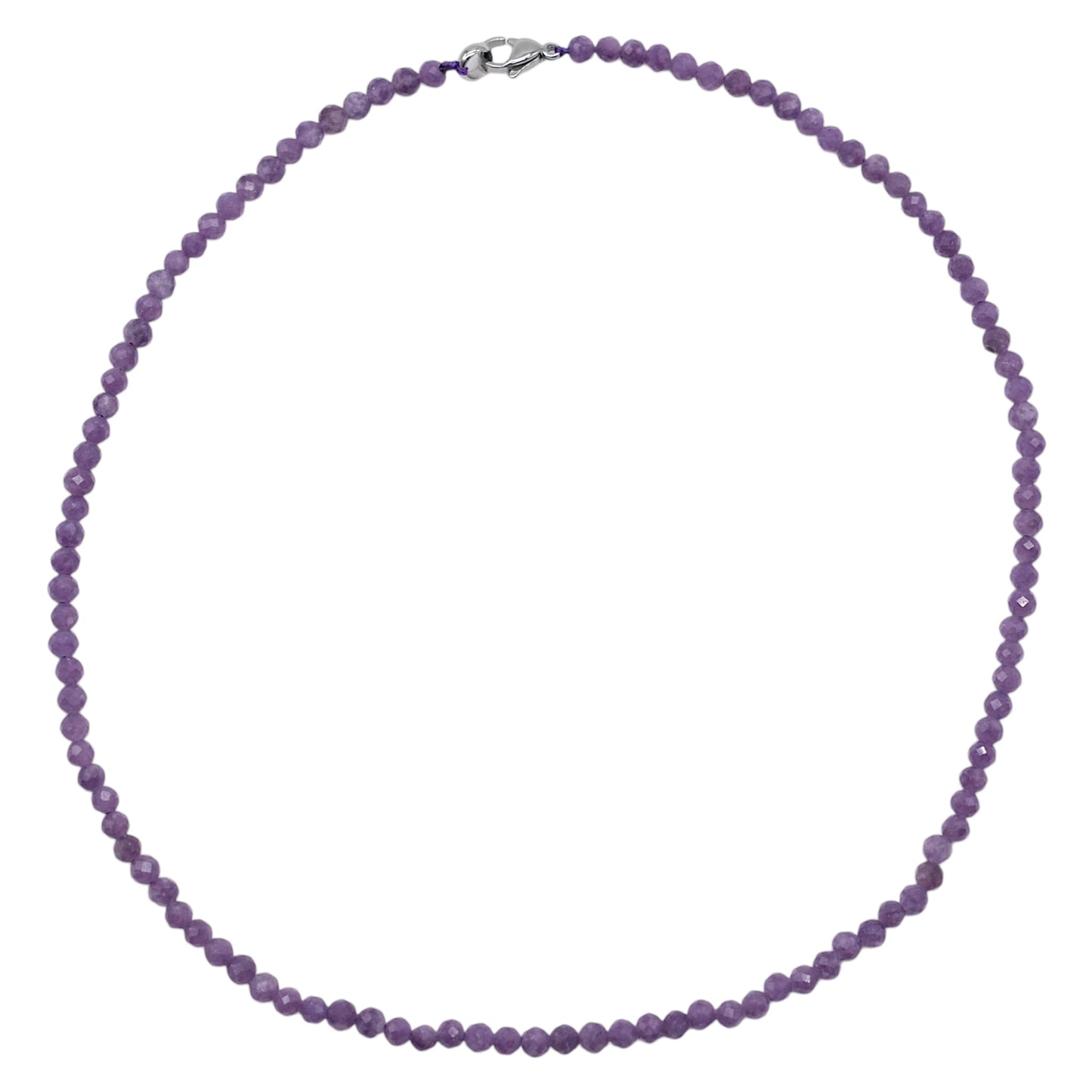 Collier Lépidolite foncée en perle facettée 4 mm acier inoxydable argenté - Foliesbijoux