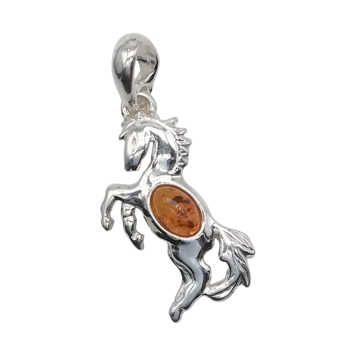 Pendentif ambre & argent forme Cheval #8 - Foliesbijoux