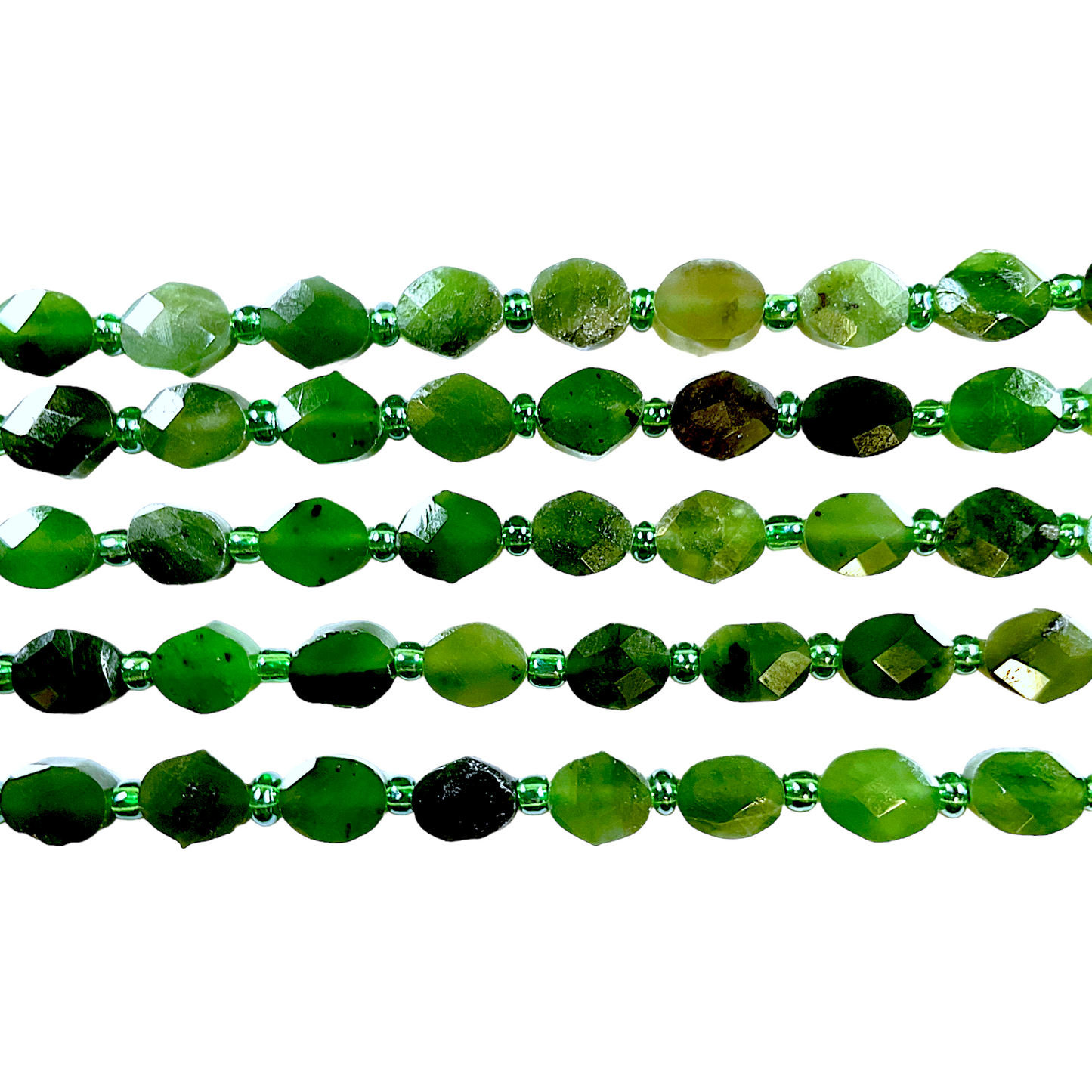 Fil de Jade nephrite ovale facetté 7x8 mm - Foliesbijoux