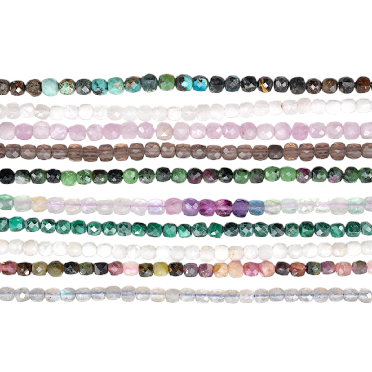 Fil de perles cube facetté 4x4 mm (40 pierres disponibles)