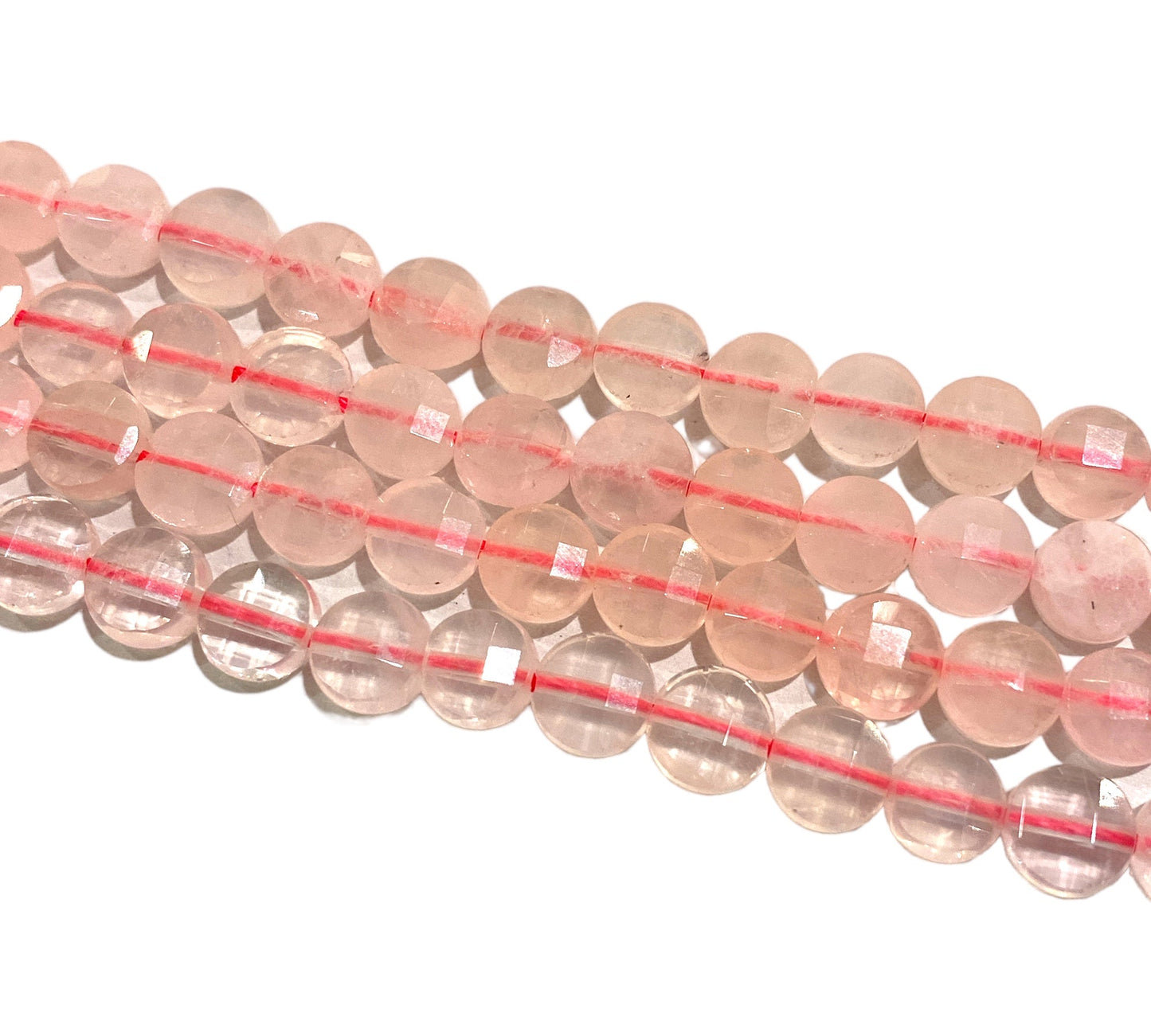 Fil de Quartz rose en rond plat facetté 6mm - Foliesbijoux